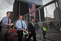 NEW YORK --  Sgt. Dakota Meyer, the first living Marine to be awarded the Medal of Honor for actions since Vietnam, toured the National September 11 Memorial & Museum after speaking at a ceremony, here, Sept. 21. During his speech he told the audience of mostly veterans, firefighters, police and construction workers, "people have been calling me a hero a lot lately, but you are the real heroes... If this is what being a hero feels like, you can have it." For more information, visit www.dakotameyer.com. (Official Marine Corps photo by Sgt. Randall A. Clinton / RELEASED)