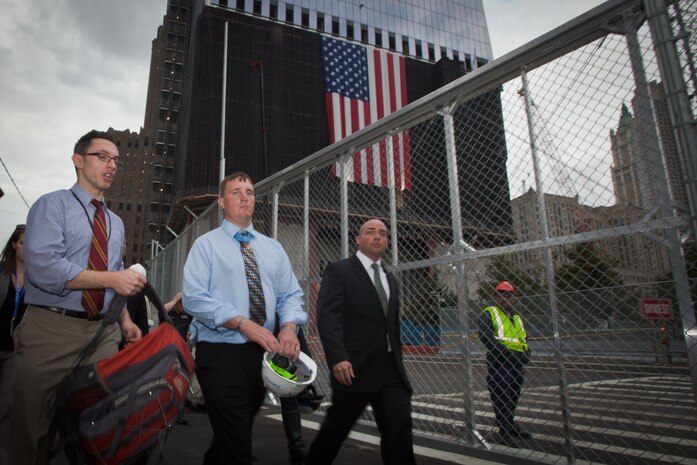 NEW YORK --  Sgt. Dakota Meyer, the first living Marine to be awarded the Medal of Honor for actions since Vietnam, toured the National September 11 Memorial & Museum after speaking at a ceremony, here, Sept. 21. During his speech he told the audience of mostly veterans, firefighters, police and construction workers, "people have been calling me a hero a lot lately, but you are the real heroes... If this is what being a hero feels like, you can have it." For more information, visit www.dakotameyer.com. (Official Marine Corps photo by Sgt. Randall A. Clinton / RELEASED)