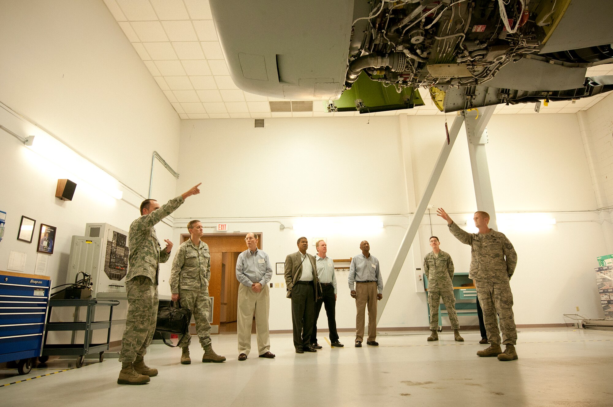 JOINT BASE CHARLESTON, S.C. -- Instructors from the 373rd Air Education Training Command, brief honorary commanders and civic leaders from Joint Base Andrews, Md., on C-17 Globemaster III training components here Sept. 20. The simulator briefing was part of a Civic Leader Tour where honorary commanders and civic leaders learned more about the Total Force mission and networked with senior leaders.The honorary commanders also had the opportunity to tour areas like the active-duty 437th Aerial Port Squadron and meet with Airmen from the 315th Aeromedical Evacuation Squadron. (U.S. Air Force photo/Tech. Sgt. Steve Lewis)