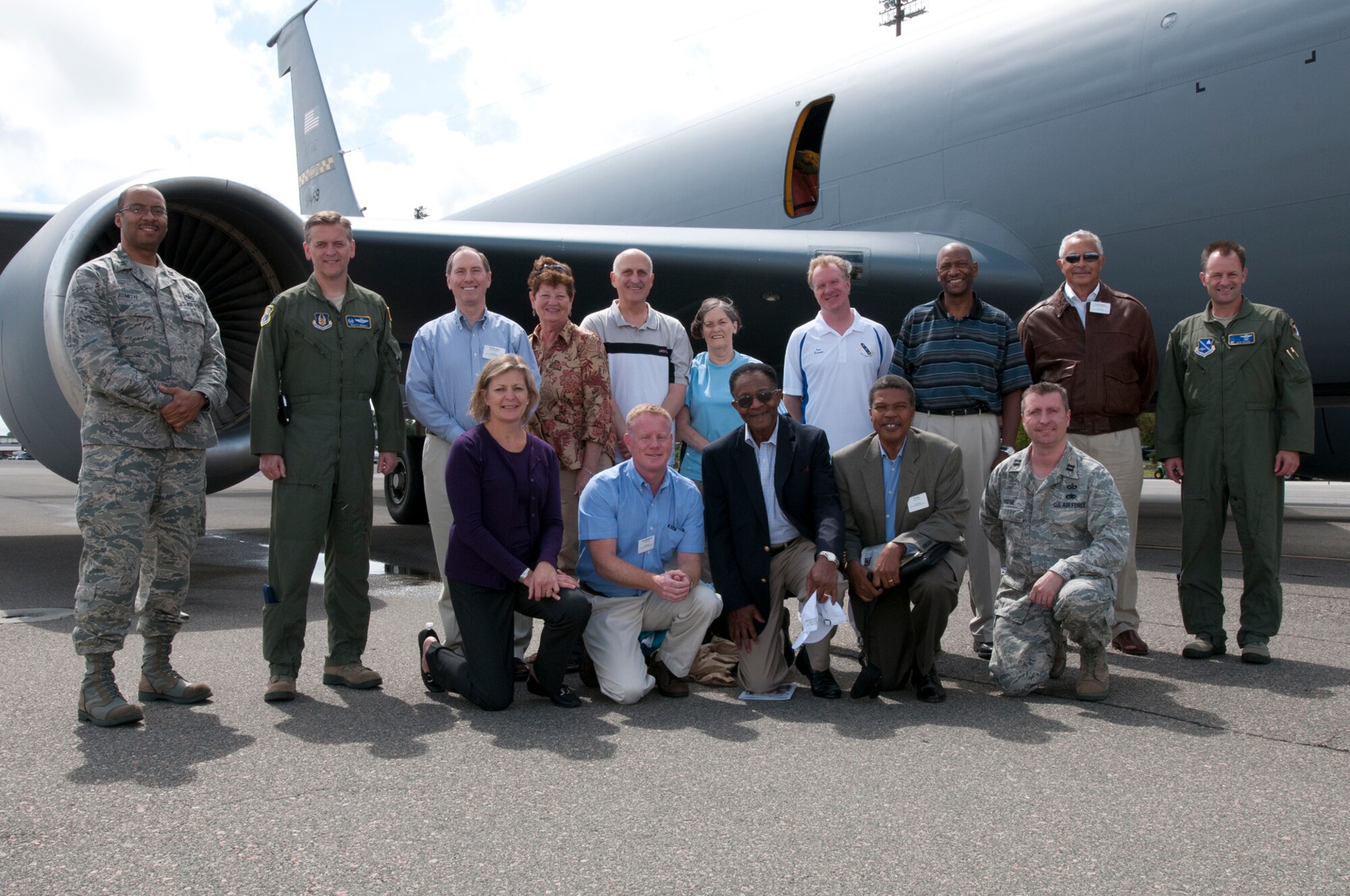 JOINT BASE CHARLESTON, S.C. -- Honorary commanders and civic leaders from Joint Base Andrews, Md., received a first-hand glimpse into the Total Force mission while on a Civic Leader Tour here Sept. 20--21. The CLT participants arrived on a KC-135 Stratotanker from the Reserve 459th Air Refueling Wing and were accompanied by Col. Russell A. Muncy, 459th ARW commander, and Col. Kenneth R. Rizer, 11th Wing and Joint Base Andrews commander. The honorary commanders had the opportunity to tour areas like the active-duty 437th Aerial Port Squadron and a C-17 Globemaster III aircraft from the 300th Airlift Squadron. (U.S. Air Force photo/Tech. Sgt. Steve Lewis)