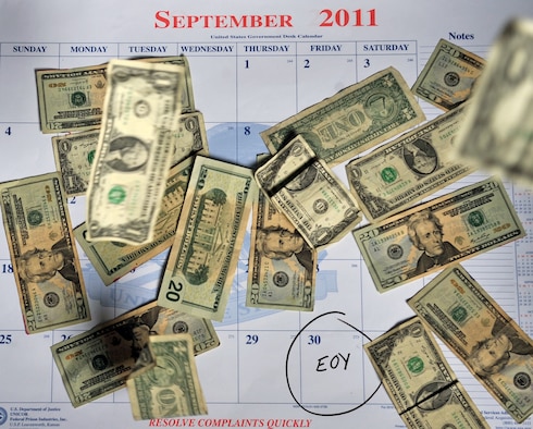 Each year the Air Force receives funding for defense related expenditures. At the end of the fiscal year, Sept. 30, the funding dispersed must be allocated and all accounts must be closed. (U.S. Air Force photo illustration/Airman 1st Class Micaiah Anthony)(RELEASED)
