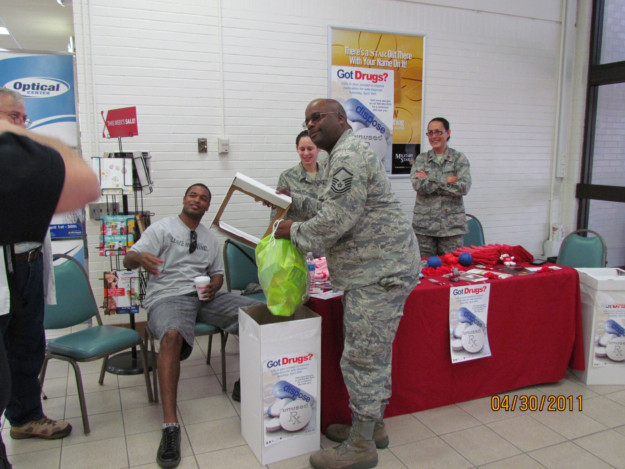 The 6th Medical Group gave the public an opportunity to prevent drug abuse and theft by ridding their homes of potentially dangerous expired, unused, and unwanted prescription drugs. During this time, Department of Defense ID card holders may bring all their old, expired, unused and unwanted medications for disposal to the MacDill pharmacies. The service is free and anonymous, no questions asked. (Courtesy photo)

