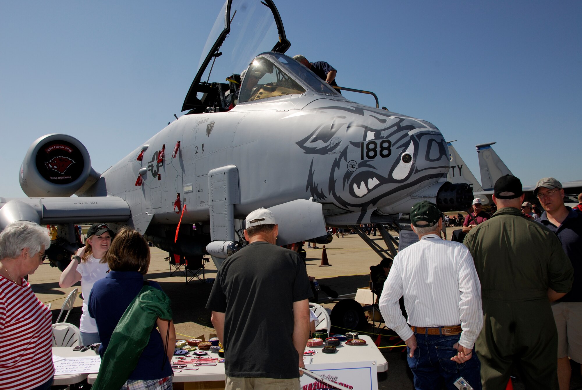 Spectators gather around one of the 188th Fighter Wing’s A-10 Thunderbolt II “Warthogs” at the Fort Smith Air Show May 17, 2008. The 2008 show was attended by a record 200,000 people. The next Fort Smith Air Show is slated for Oct. 1-2, 2011. (U.S. Air Force photo by Senior Master Sgt. Dennis Brambl/188th Fighter Wing Public Affairs)