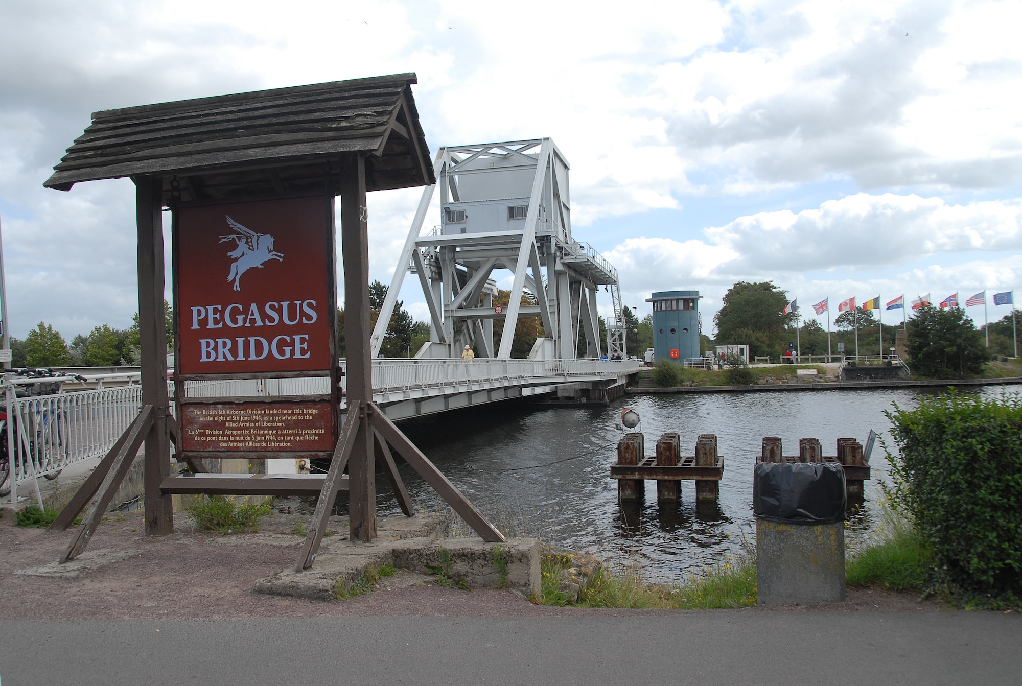 RANVILLE, France -- Pegasus Bridge was the first “attack” of the D-Day invasion. The British 6th Airborne Division seized the bridge from German soldiers before ground forces hit the beaches. The bridge was necessary to get supplies to the troops if the invasion was to continue.  It was captured before German soldiers could blow it up. Today it serves as link between the towns of Ranville and Bénouville. (U.S. Air Force photo/Senior Master Sgt. Valerie J. Weaver)