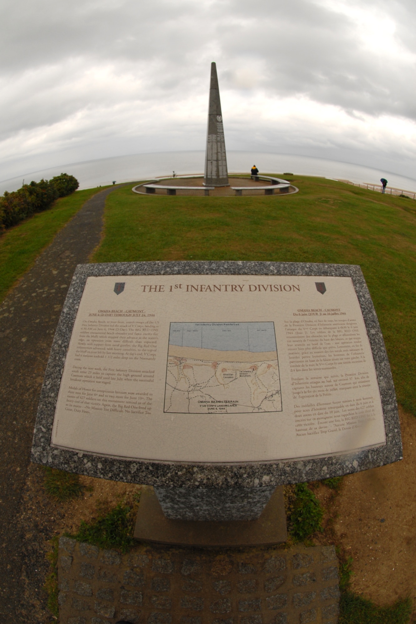OMAHA BEACH, France -- A World War II monument to the 1st Infantry Division stands above Omaha Beach in the province of Normandy. The 1st ID suffered heavy casualties amid fierce fighting on D-Day, June 6, 1944. (U.S. Air Force photo/Senior Master Sgt. Valerie J. Weaver)