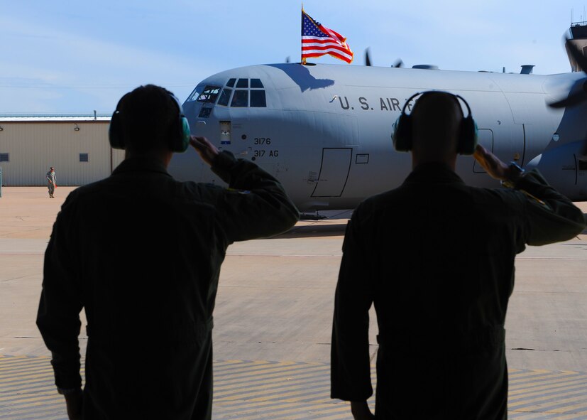 Brig. Gen. John Owen, Air Mobility Command, lands a C-130J Super Hercules Sept. 22, 2011 at Dyess Air Force Base, Texas. The aircraft is the seventh of 28 to be delivered to Dyess by 2013, replacing the current aging fleet of C-130 Hercules models. (U.S. Air Force photo by Airman 1st Class Jonathan Stefanko)