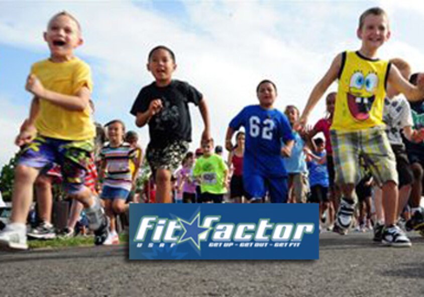 Participants in the America’s Armed Forces Kids Run take-off from the starting line on the two-mile trail outside the fitness center June 4. The kids run was held to help promote Fit Factor, a youth fitness initiative that encourages children to be physically active every day and make healthy eating and lifestyle choices. (U.S. Air Force photo/Senior Airman Joanna M. Kresge)