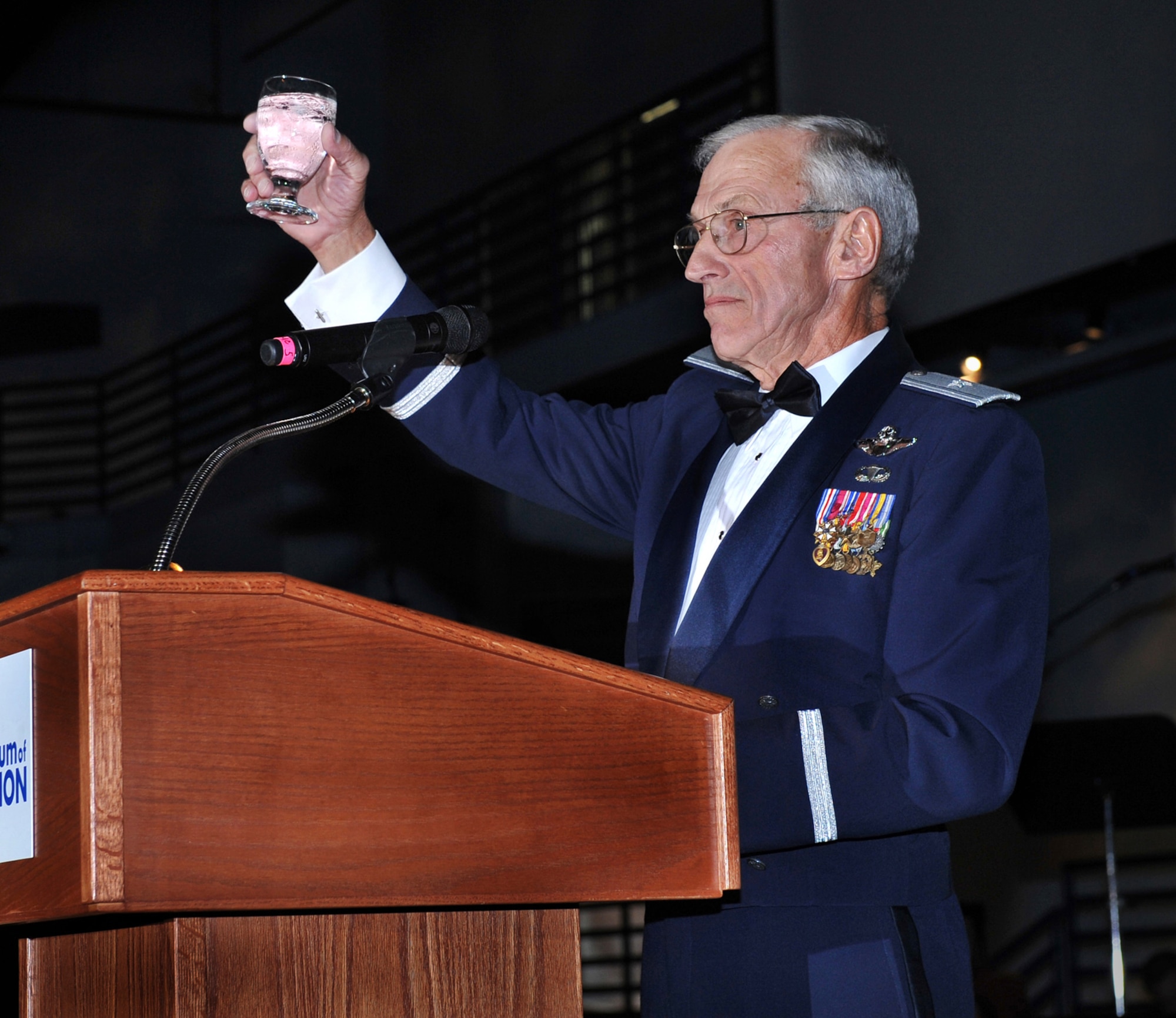 Retired Brig. Gen. James E. Sehorn, a former Vietnam-era POW, presents a toast Saturday during the celebration. Sehorn was a POW from 1967 to 1973. U. S. Air Force photo by Gary Cutrell