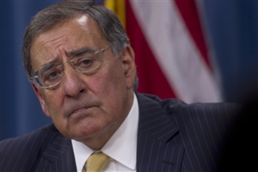 Secretary of Defense Leon E. Panetta conducts a press briefing at the Pentagon in Arlington, Va., on Sept. 20, 2011