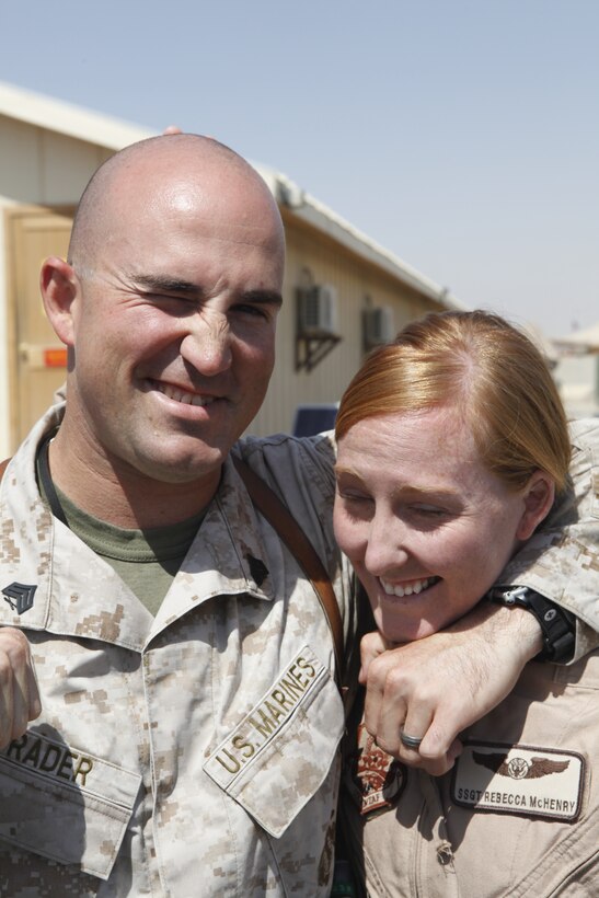Marine Corps Sgt. Eric Rader and his sister, U.S. Air Force Staff Sgt. Rebecca McHenry, serve together at Camp Leatherneck, Afghanistan. Rader and McHenry were raised in a military family, and have learned to rely on each other through tough times, including their current deployment.  Rader is the 2nd Marine Aircraft Wing (Forward) air chief and McHenry is an aeromedical evacuation specialist with 651st Expeditionary Aeromedical Evacuation Squadron.