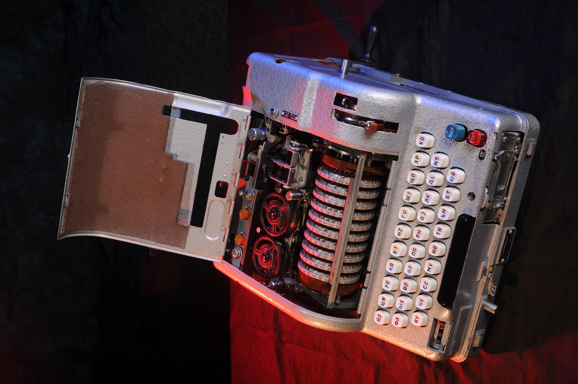 Technically, the Soviet-developed cipher machine is called the M-125, and Fialka is the name of the cipher procedure. The machine itself, unveiled Sept. 22 in a display at the Air Force ISR Agency Heritage Center, is now generally called Fialka. (Photo by William Belcher)     
