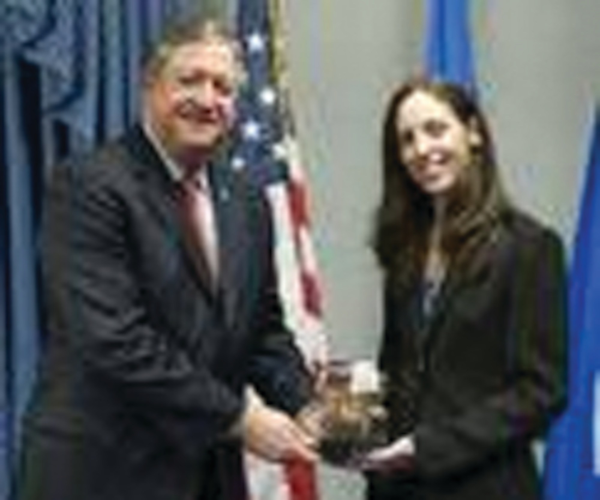 Secretary of the Air Force Michael Donley presents Dr. Candace Lynch of AFRL’s Sensors Directorate the Harold Brown Award for significant achievement in research and development.  Dr. Lynch is the first woman to receive the award.  (AFRL Image)