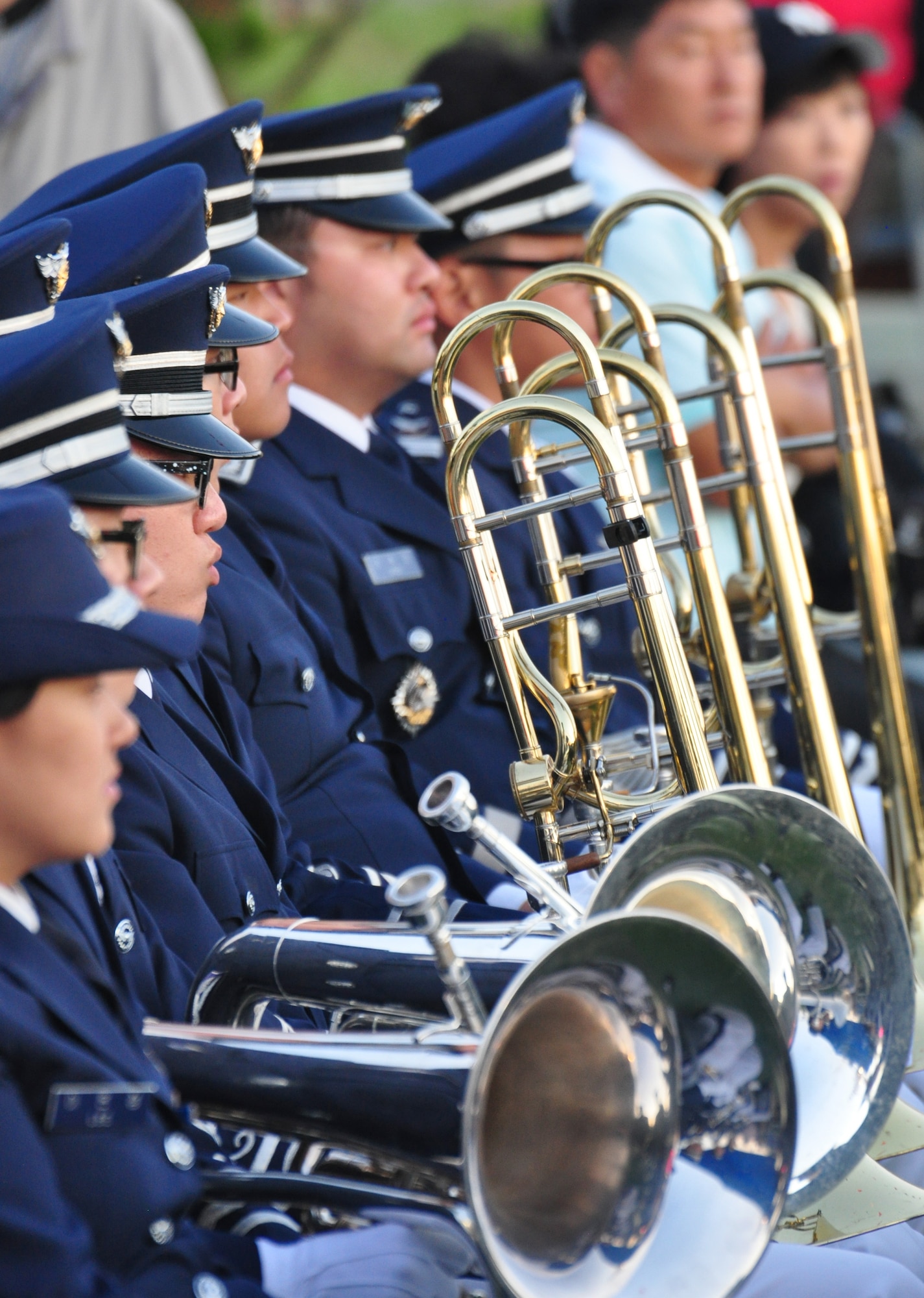 The Republic of Korea Air Force Band prepares to perform Sept. 24, 2011, during the eighth annual Korean American Friendship Cultural Festival. The festival was sponsored by the Songtan Chamber of Commerce and celebrates the great friendship between Koreans and Americans. (U.S. Air Force photo/Tech. Sgt. Chad Thompson)
