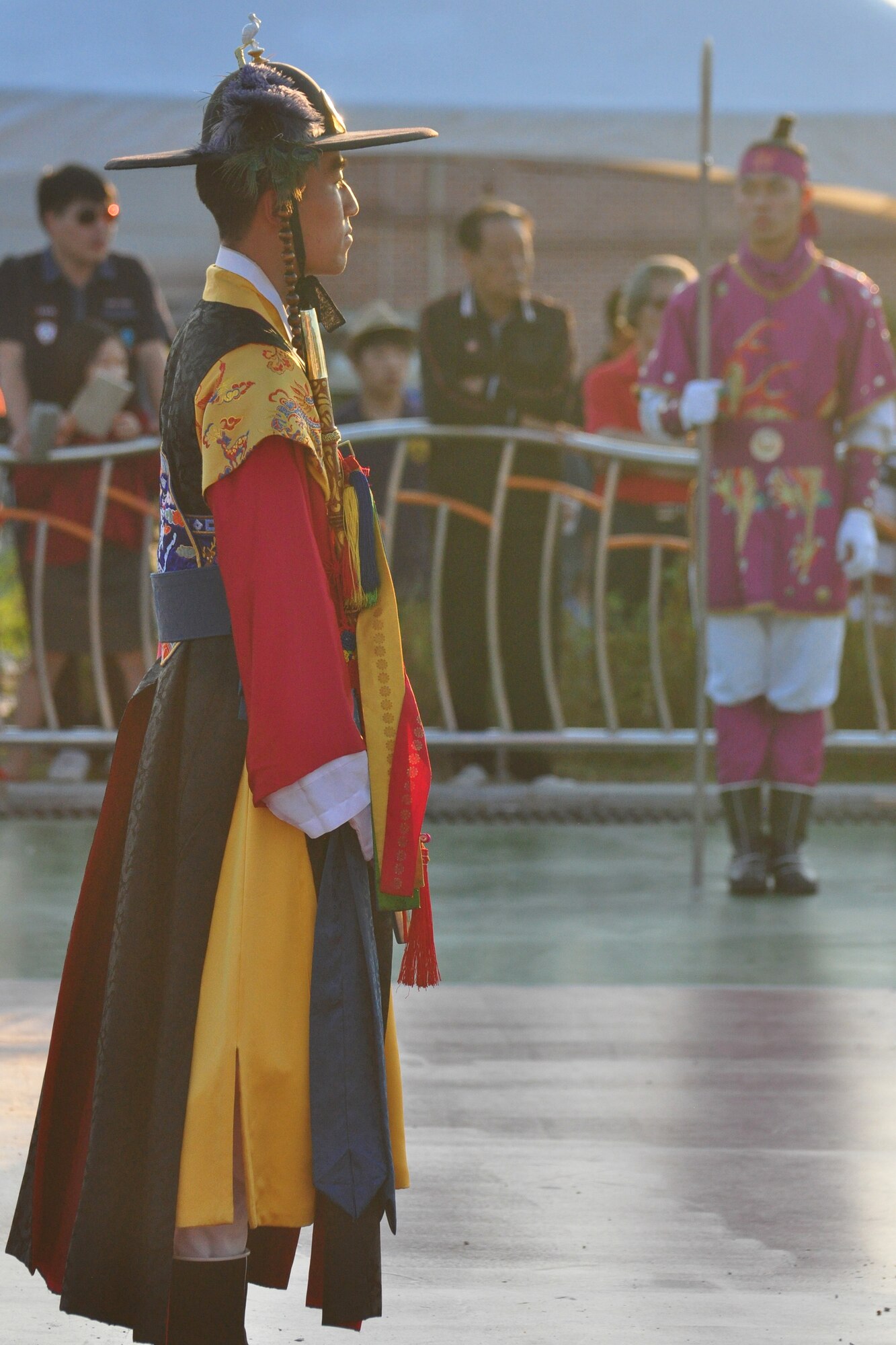 Koreans dressed in traditional military clothing prepare for a martial arts performance Sept. 24, 2011, during the eighth annual Korean American Friendship Cultural Festival. The festival was sponsored by the Songtan Chamber of Commerce and celebrates the great friendship between Koreans and Americans. (U.S. Air Force photo/Tech. Sgt. Chad Thompson)
