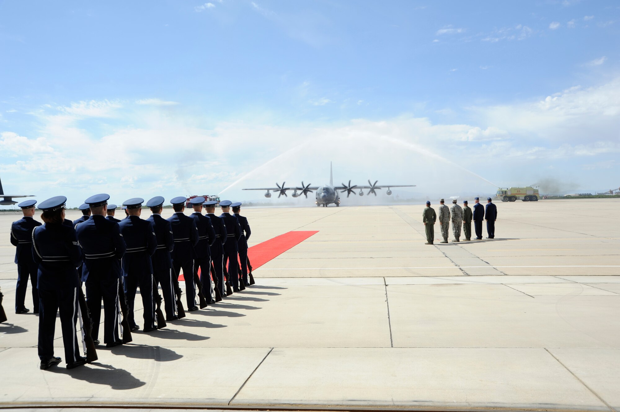 DAVIS-MONTHAN AIR FORCE BASE, Ariz. - A brand new HC-130J Combat King II rolls down the flight line after arriving at its new home at Davis-Monthan Air Force Base, Ariz., on Sept. 24, 2011. Air Force Chief of Staff Gen. Norton Schwartz piloted the aircraft from the Lockheed Martin facility in Marietta, Georgia.  The new J-model aircraft will replace the Air Force’s current HC-130s, which have been flown for more than 40 years. (U.S. Air Force photo/Tech. Sgt. Christopher A. Campbell)