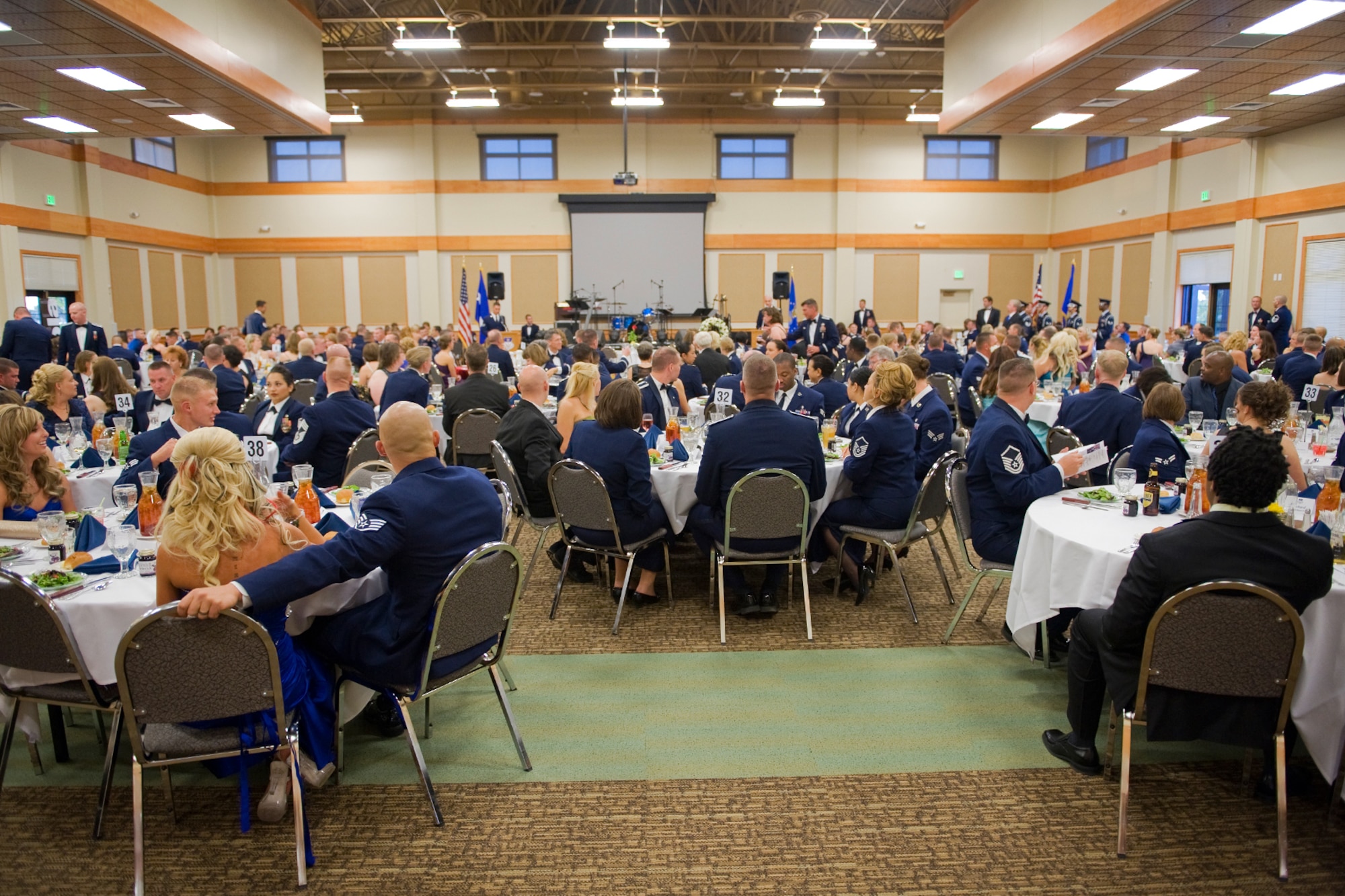 Members attending the Air Force Ball at the Grizzly Bend Sept. 17 fill several tables as they wait for the ceremony to begin.  (U.S. Air Force photo/Beau Wade)