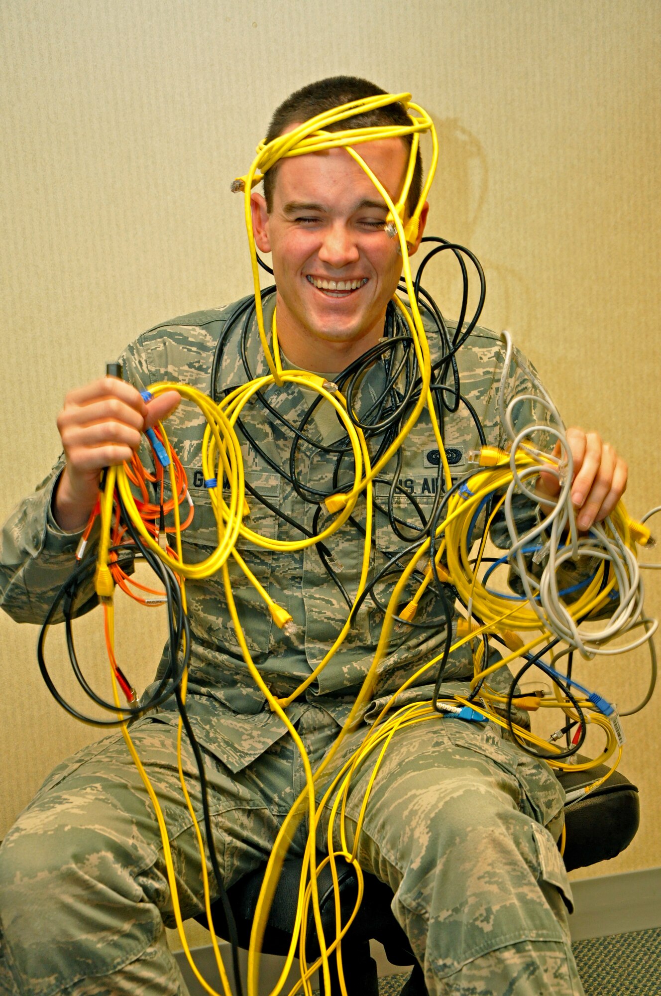 Airman 1st Class Cole Grim, 319th Communications Squadron, is the Warrior of the Week Sept. 27. Warrior of the Week recognizes everyday Airmen performing their every day jobs. (U.S. Air Force photo/Airman 1st Class Derek VanHorn)