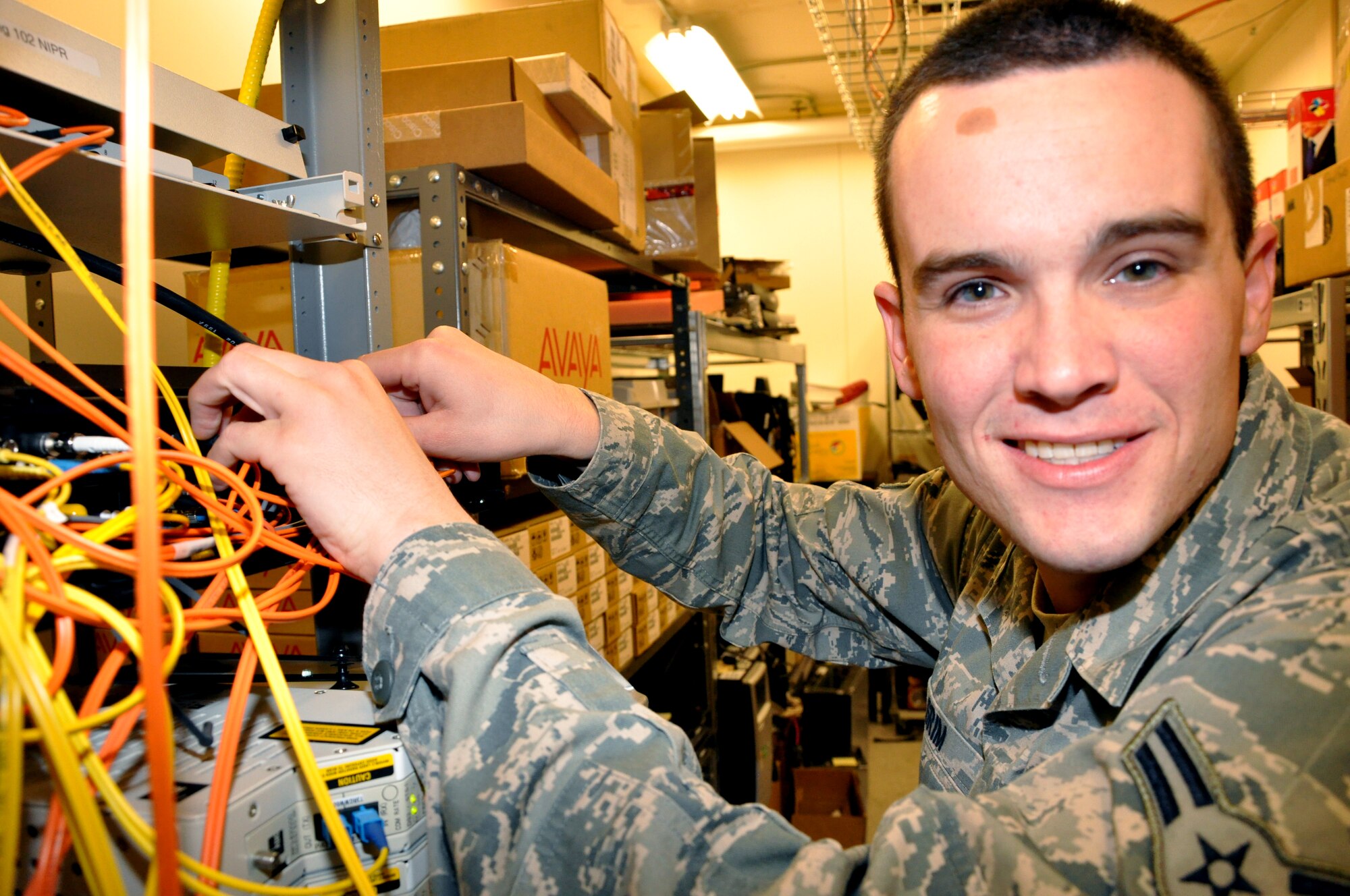 Airman 1st Class Cole Grim, 319th Communications Squadron, is the Warrior of the Week Sept. 27. Warrior of the Week recognizes everyday Airmen performing their every day jobs. (U.S. Air Force photo/Airman 1st Class Derek VanHorn)
