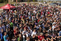 Hundreds of students from Shakopee High School watch some of the world’s top professional skateboarders, BMX bikers and inline skaters perform demonstrations Sept. 28 on a state-of-the-art pro half-pipe, while an emcee delivers the anti-tobacco message. Recruiters from the Burnsville, Minn., office also attended the event and held a pull-up and flexed-arm hang challenge. For additional imagery from the event, visit www.facebook.com/rstwincities.