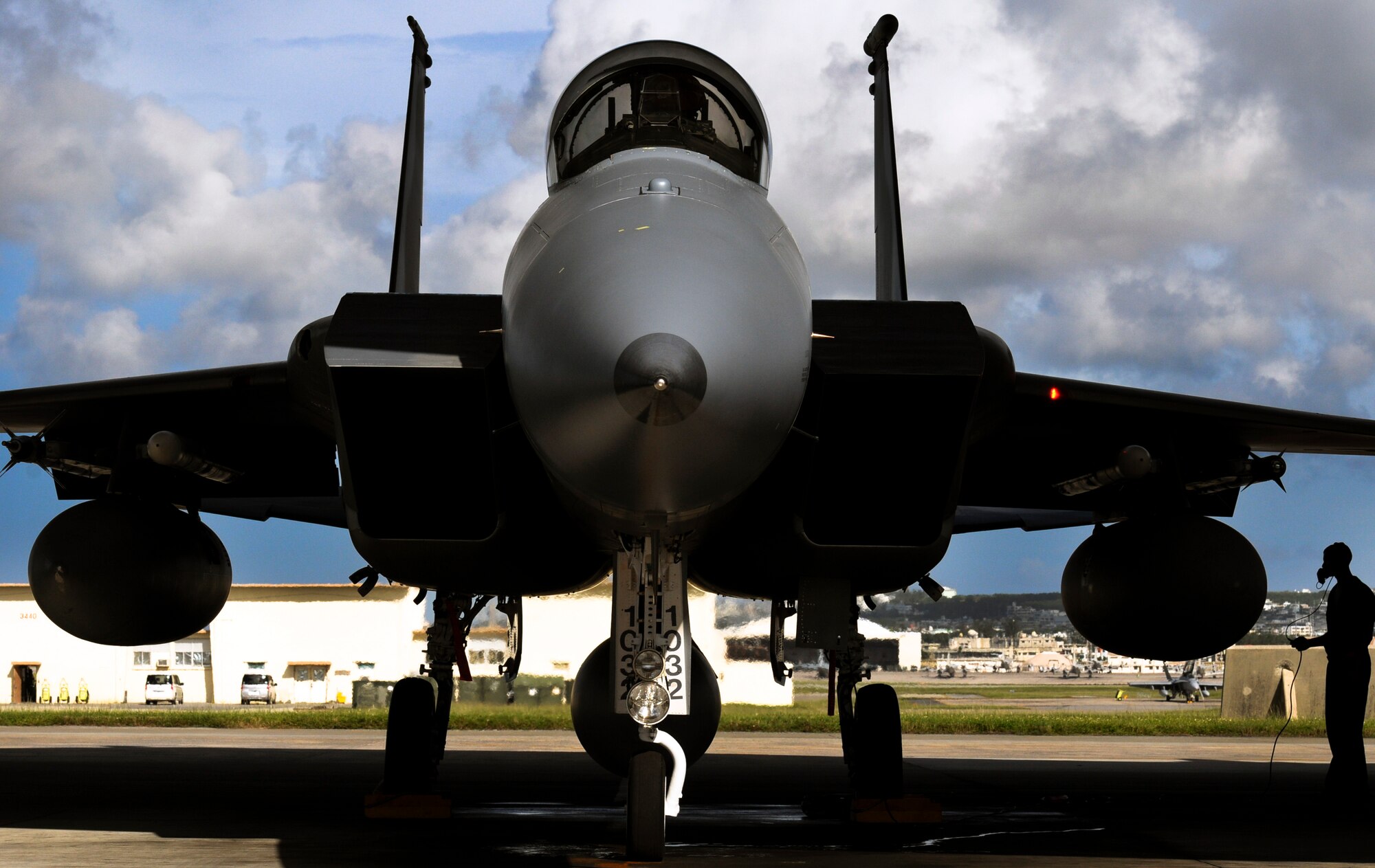 Airman 1st Class Trever King, 18th Aircraft Maintenance Squadron crew chief, performs a pre-flight inspection on an F-15 Eagle on Kadena Air Base, Japan, Sept. 26. With its extreme tactical characteristics, the Eagle quickly becomes a dominant force in the air and gives the U.S. military the capability to obtain and retain supremacy over the battlefield. (U.S. Air Force photo/ Airman 1st Class Maeson L. Elleman)