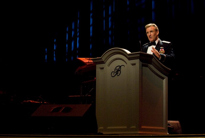 U.S. Air Force Lt. Gen. Herbert Carlisle, U.S. Air Force deputy chief of staff for operations, plans and requirements, speaks to Airmen during the Las Vegas Air Force Ball Sept. 24, 2011, at the Bellagio Hotel and Casino. The Air Force Ball provided more than 800 Airmen an opportunity to celebrate the 64th Anniversary of the United States Air Force. (U.S. Air Force photo by Staff Sgt. Christopher Hubenthal/Released)