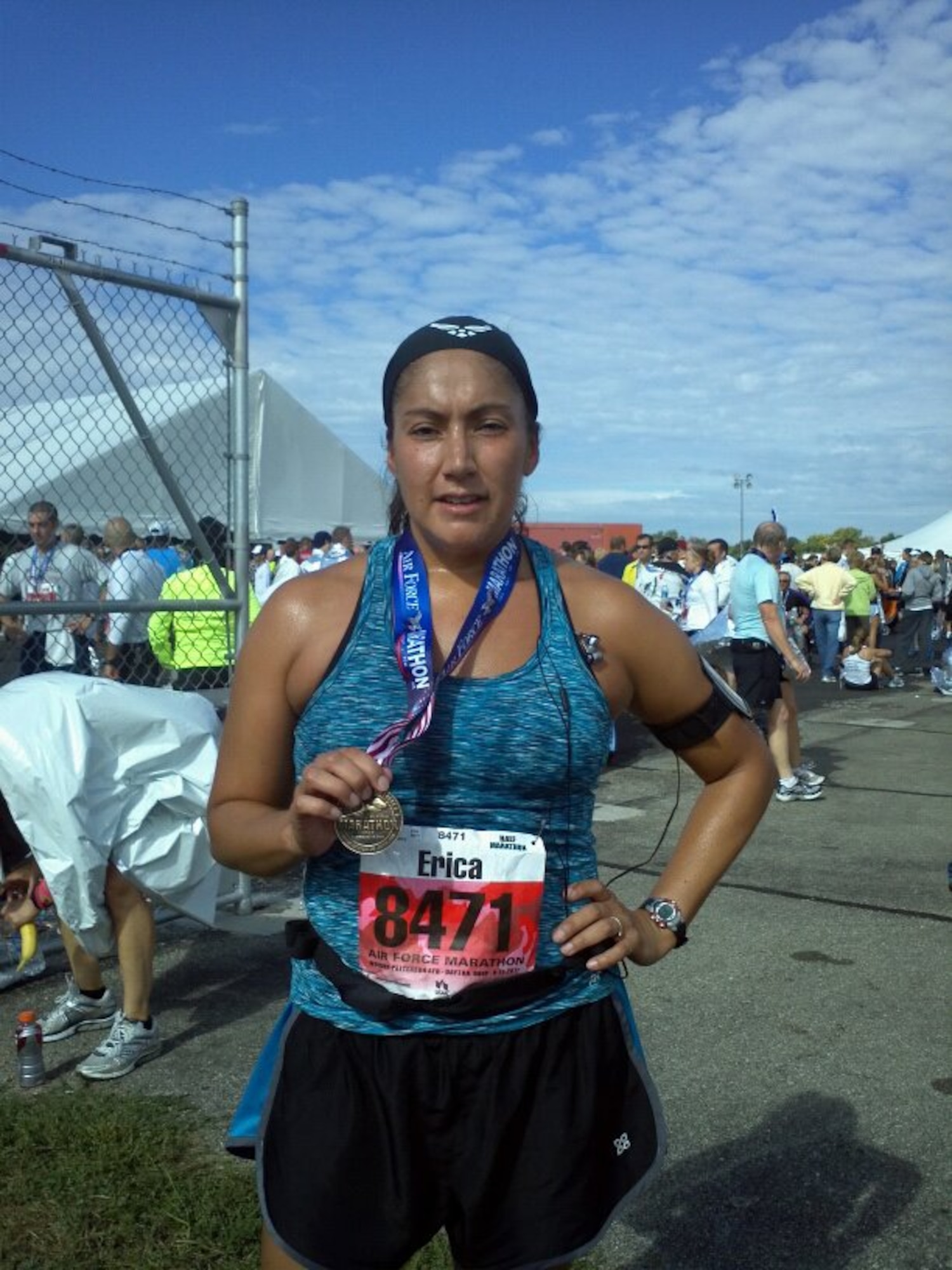 Erica Shepherd, noncommissioned officer in charge of the 81st Medical Group health promotion flight, displays her Air Force Marathon medal.  (Courtesy photo)