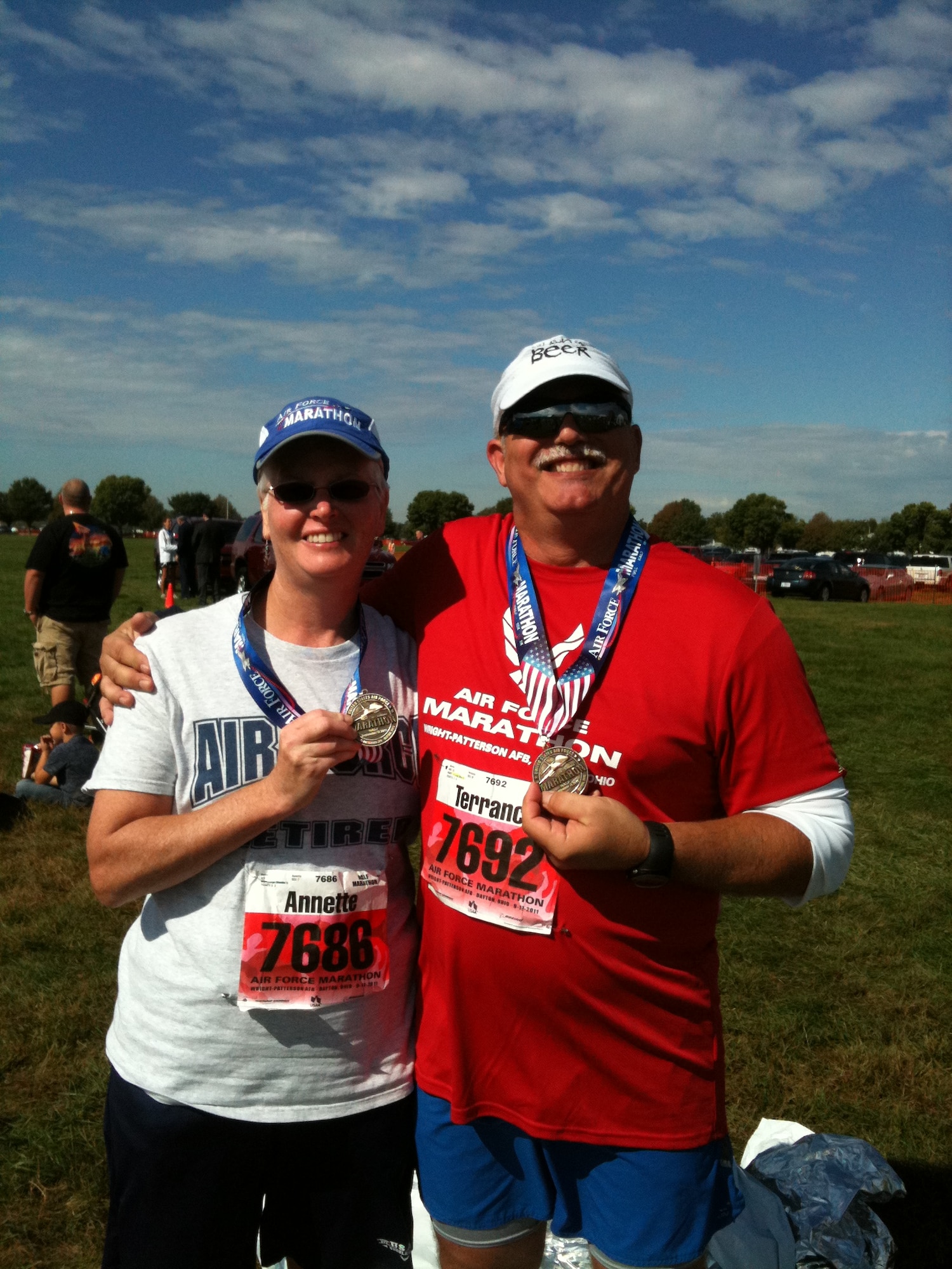 Ann Owens, 333rd Training Squadron, training support flight chief, and her husband, Terry Owens, 336th TRS communications and information management flight chief, made their fifth trip to the Air Force Marathon this year. The first time they were part of
a relay team. The next four times, they ran the half marathon. They said as long as
they can run, they’ll continue to participate.  (Courtesy photo)