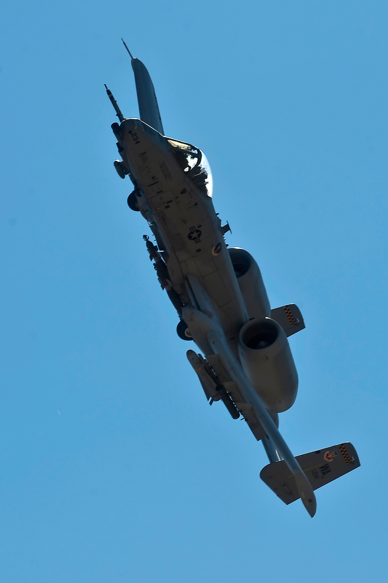 A U.S. Air Force A-10 Thunderbolt II with the U.S. Air Force Weapons School, Nellis Air Force Base, Nev., provides close air support during a training mission Sept. 23, 2011, over the Nevada Test and Training Range.  U.S. Air Force Weapons School students participate in many combat training missions over  the NTTR during the six-month, graduate-level instructor course held at Nellis Air Force Base, Nev. (U.S. Air Force photo by Tech. Sgt. Michael R. Holzworth/Released)
