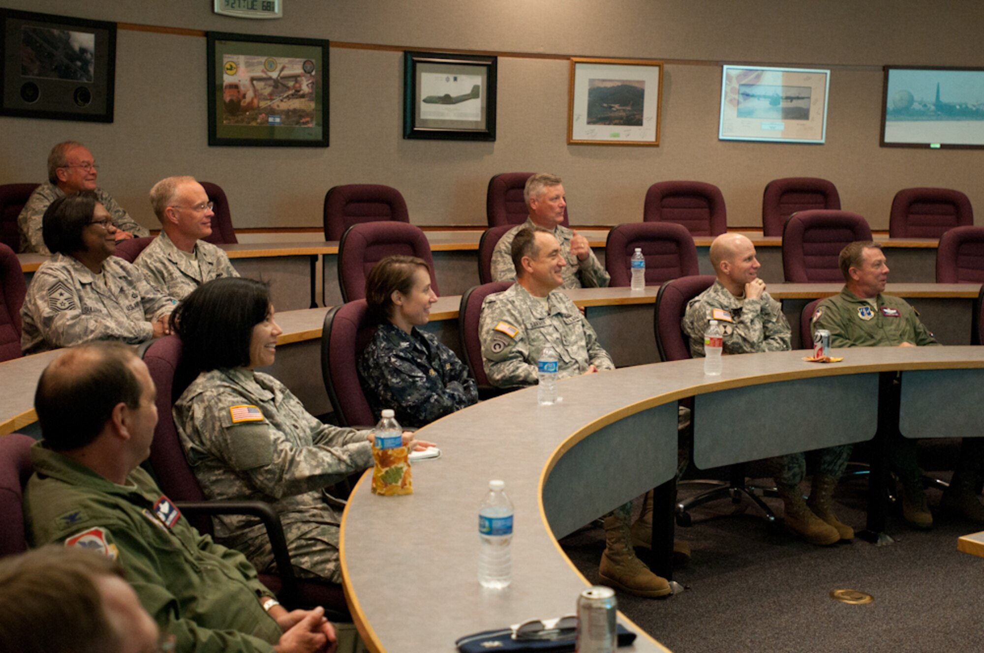 Col. Michael Pankau, 139th Airlift Wing Commander, Missouri Air National Guard, speaks during a briefing to U.S. Military ambassadors to Panama, and members of the 139th Airlift Wing on September 27, 2011 at Rosecrans Memorial Airport in Saint Joseph Mo. The 139th hosted the Military Ambassadors as part of the Missouri Guard’s continuing State Partnership Program with Panama. (U.S. Air Force photo by Senior Airman Sheldon Thompson)