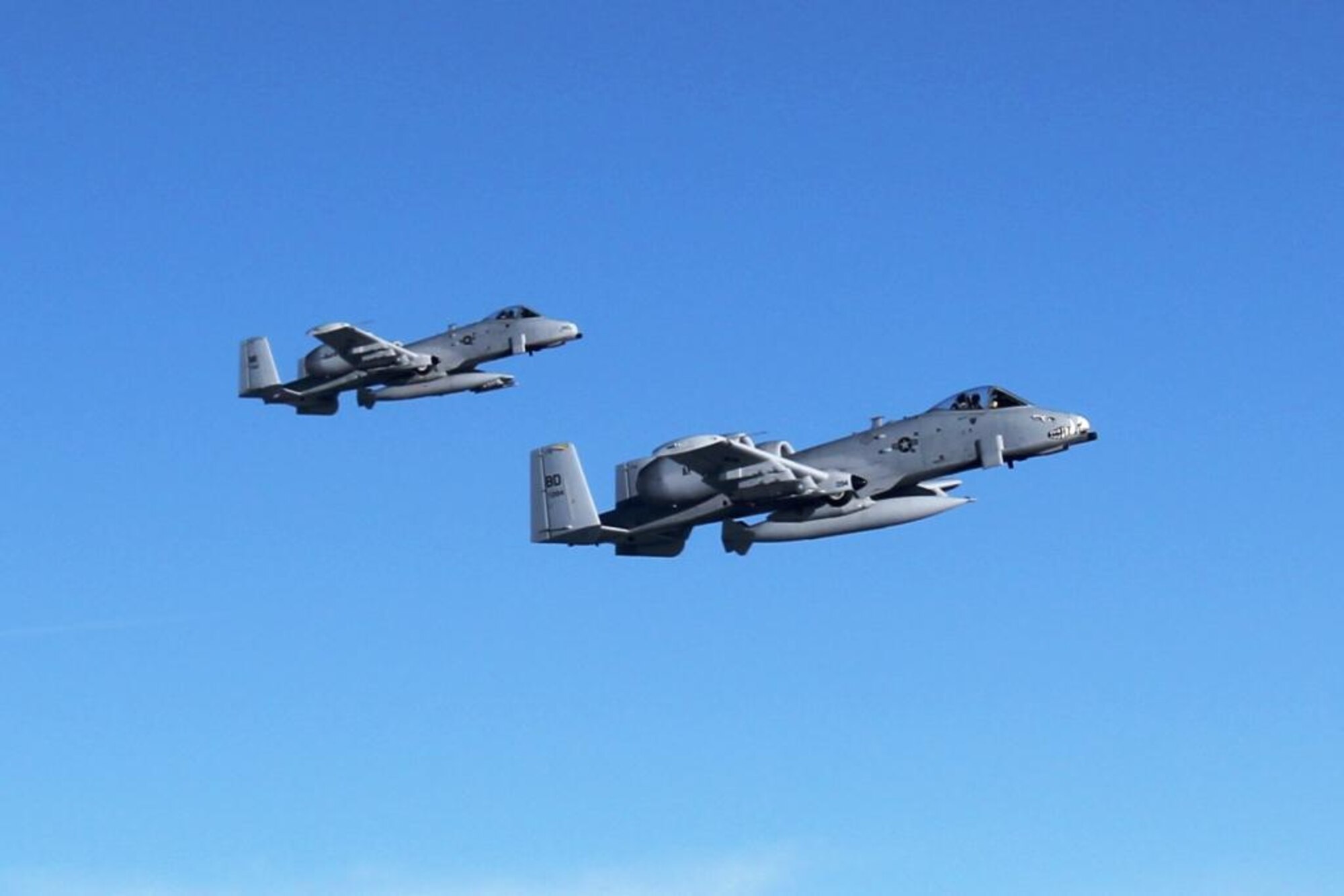 A-10 Thunderbolt II aircraft flown by pilots from the 107th Fighter Squadron head toward Afghanistan after departing Selfridge Air National Guard Base, Mich., Sept. 26, 2011. The aircraft, pilots and about 300 support personnel are schedule to operate in Afghanistan through early 2012. (U.S. Air Force photo by TSgt. Dan Heaton)