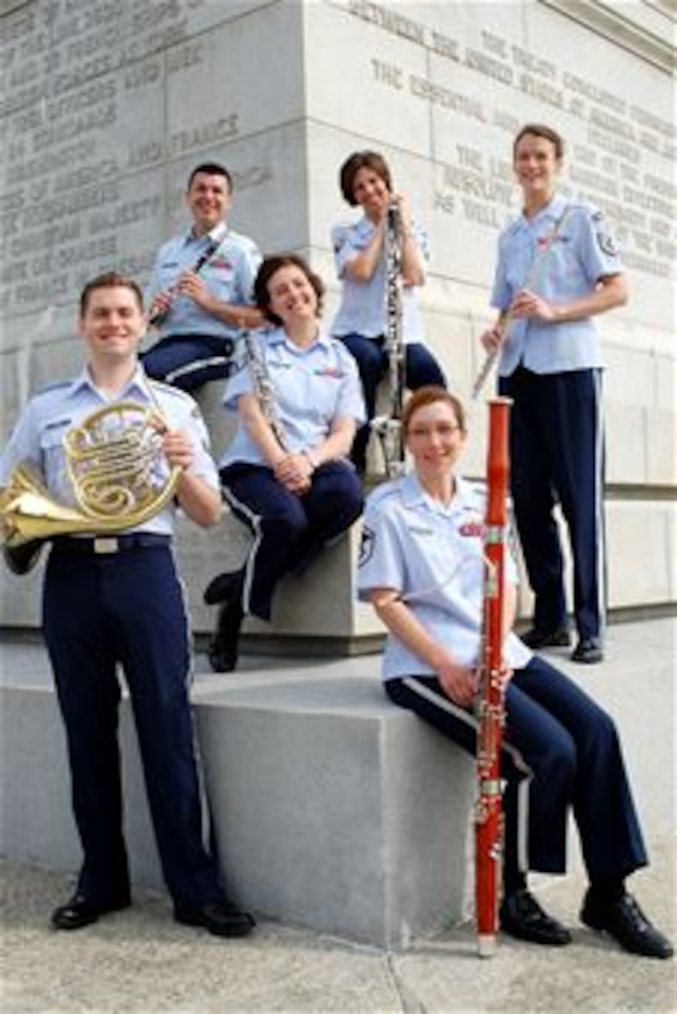 The Langley Winds quintet will host two musical performances for military and civilian children at Meadow Lane Elementary school, Oct. 6.  The woodwind ensemble inspires all ages and enhances Air Force esprit-de-corps with superb artistry in a broad range of musical performances for schools, public events and official military functions. The quintet is comprised of flute, oboe, clarinet, bass clarinet, horn, and bassoon.  (U.S. Air Force courtesy photo)