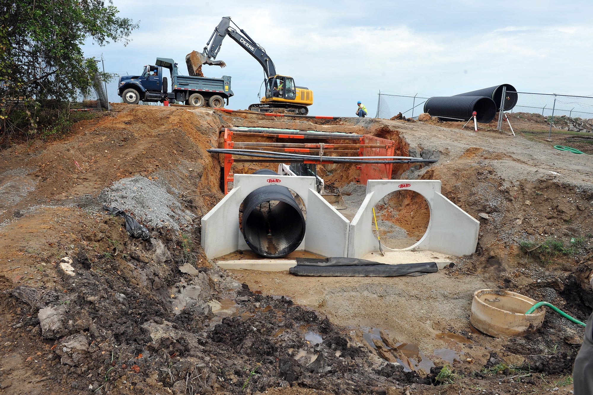 In July, a large sinkhole was discovered under the roadway of Richard Ray Boulevard. The problem stemmed from failing culverts underneath the road. The 78th Civil Engineering Squadron closed the road and is making repairs, including  diverting drainage from the failed corrugated metal culverts into new plastic ones. Once the new headwalls and culverts are in place, the old ones will be filled in. Completion time is expected to be the end of November.
