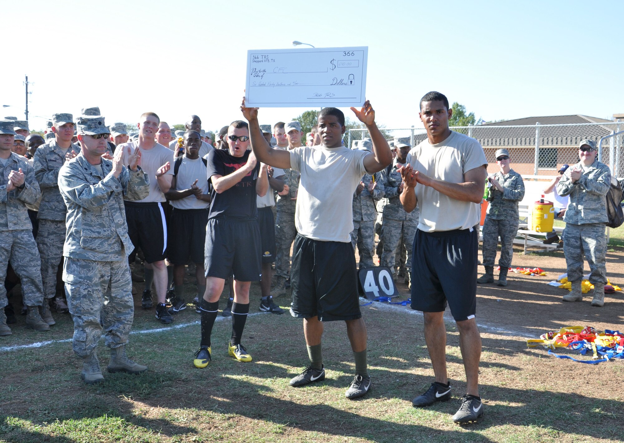 The 366 Civil Engineering Training Squadron held its second annual Instructors verse Airman-In-Training CFC flag football game Sept. 26, raising $640 for the campaign. (U.S Air Force photo/2nd Lieutenant Sara Harper)