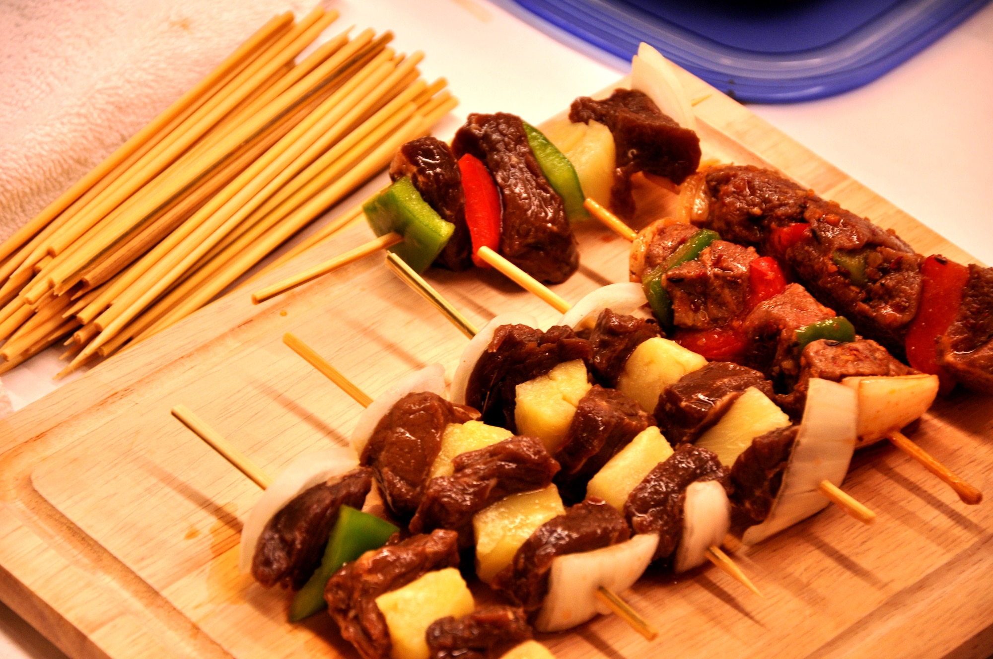 The Grand Forks Air Force Base Commissary supports DeCA initiative “Go Lean with Protein,” by hosting a cooking exhibition featuring beef products Sept. 27. Shish kebabs were prepared and provided free of charge to all commissary shoppers. (U.S. Air Force photo/Airman 1st Class Derek VanHorn)