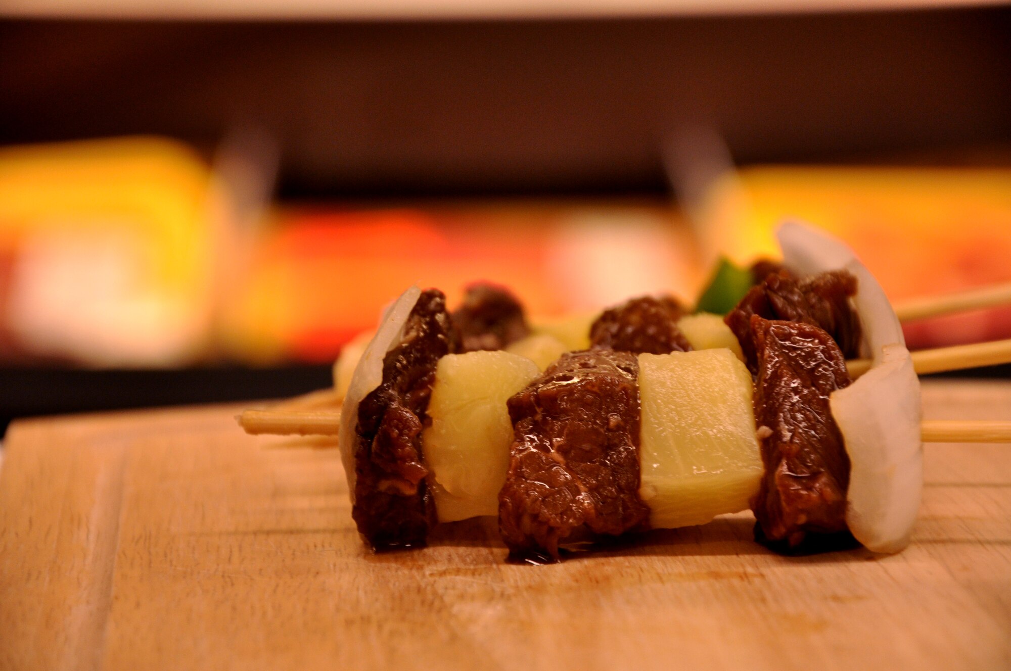 The Grand Forks Air Force Base Commissary supports DeCA initiative “Go Lean with Protein,” by hosting a cooking expedition featuring beef products Sept. 27. Shish kebabs were prepared and provided free of charge to all commissary shoppers. (U.S. Air Force photo/Airman 1st Class Derek VanHorn)
