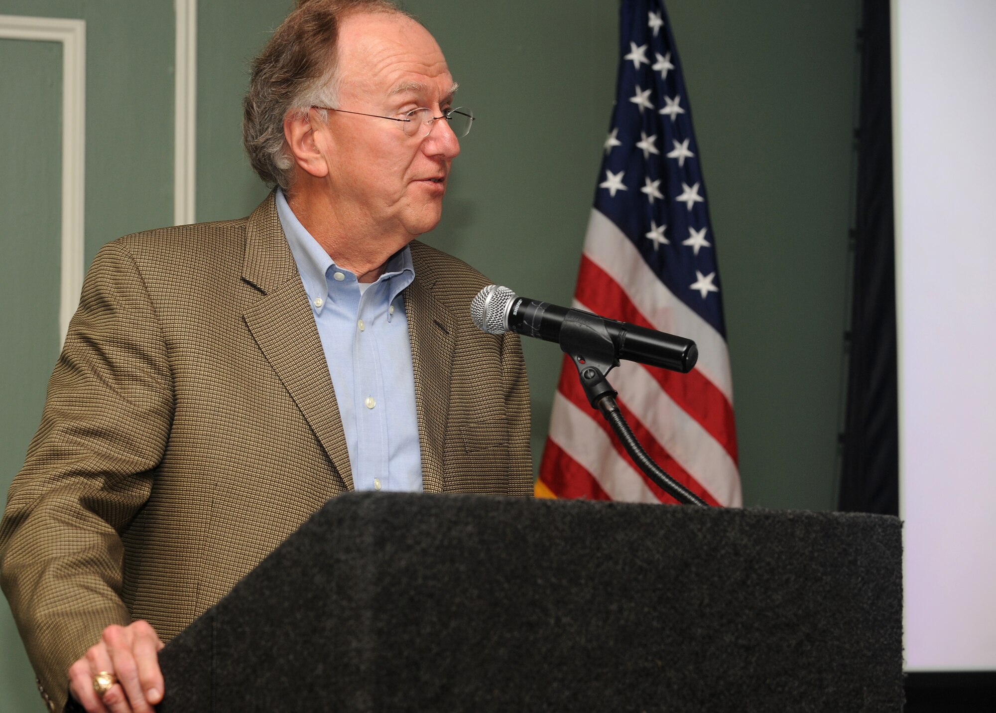 Sumter Mayor Joseph McElveen Jr., speaks at the 70th Anniversary of Shaw Field and the 64th birthday of the Air Force, Sept. 23, 2011, Shaw Air Force Base, S.C. More than 200 Team Shaw and Sumter area members gathered at the Carolina Skies Club to celebrate. (U.S. Air Force photo by Airman 1st Class Ashley Gardner/Released)



