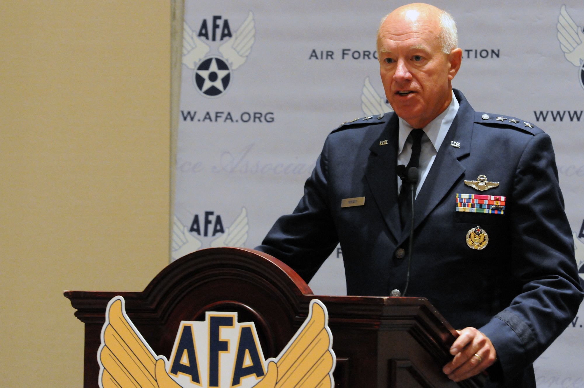 Air Force Lt. Gen. Harry Wyatt, director of the Air National Guard, speaks during the Air Force Association’s 2011 Air and Space Conference and Technology and Exposition Sept. 20, 2011. (U.S. Air Force photo by Tech. Sgt. John Orrell) (Released)