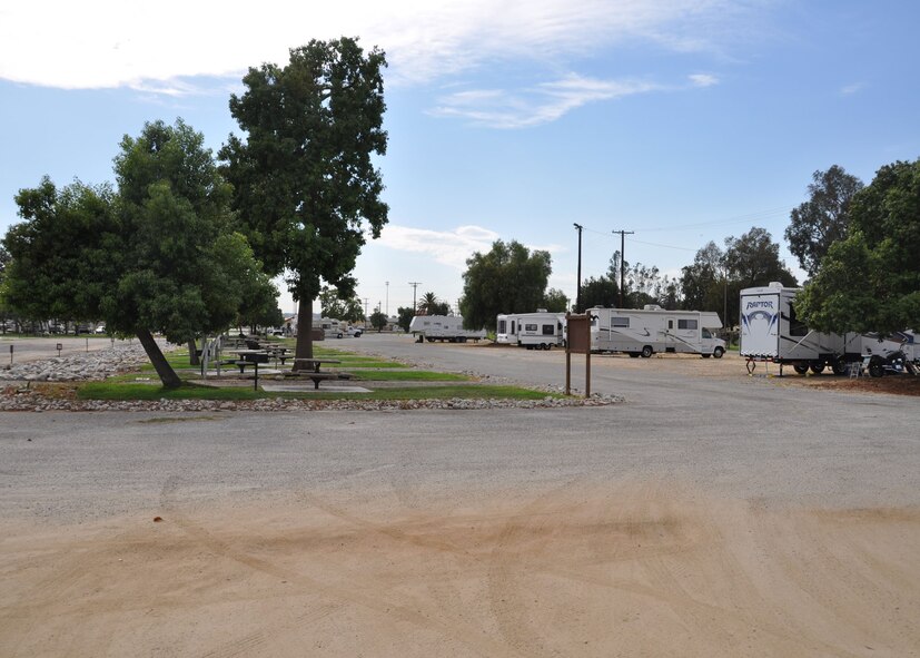 Twenty motor home sites at the March Air Reserve Base, Calif., family camp stand vacant Aug. 26, 2011, in preparation for a long-awaited construction project that will pave the camp?s central road, prevent rainy season flooding and add ten new sites to the camp. (U.S. Air Force photos/Tech. Sgt. Joe Davidson)