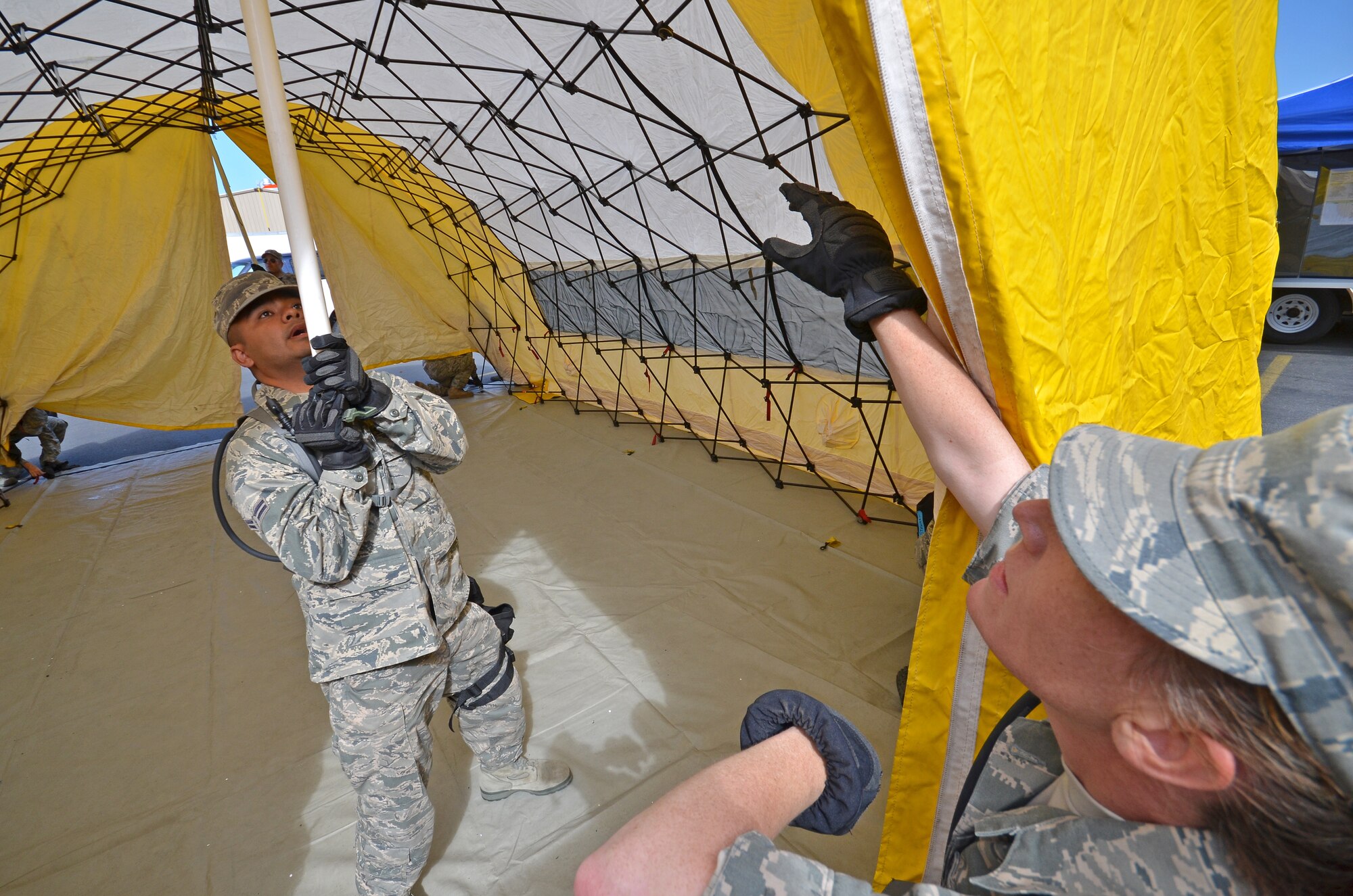 One of the tested areas of the Homeland Response Force exercise was set up of tents and equipment in restricted time limits. (U.S. Air Force photo/Staff Sgt. Anthony Ennamorato)