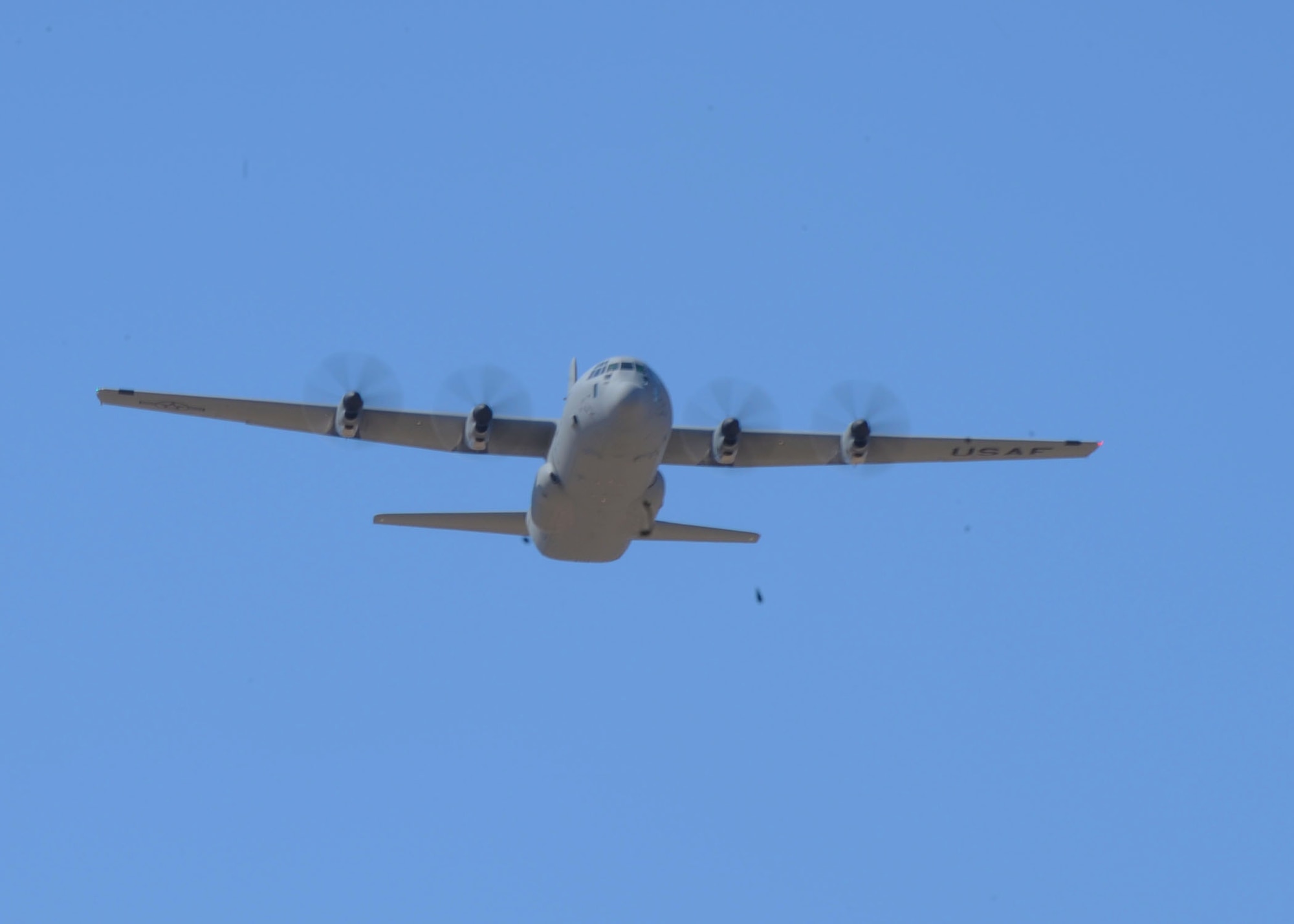 Delivery of a new C-130J flies into Dyess Air Force Base, Texas, Sept. 28, 2011. The new C-130J was delivered by Brig. Gen. Harold Reed, 18th Air Force/Command Guard, from Dobbins Air Reserve Base, Ga; the aircraft is the eighth of 28 to be delivered to Dyess by 2013, replacing the current aging fleet of the C-130 H model. (U.S. Air Force photo by Airman 1st Class Cierra Bullock/Released)