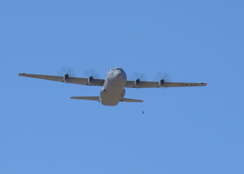 Delivery of a new C-130J flies into Dyess Air Force Base, Texas, Sept. 28, 2011. The new C-130J was delivered by Brig. Gen. Harold Reed, 18th Air Force/Command Guard, from Dobbins Air Reserve Base, Ga; the aircraft is the eighth of 28 to be delivered to Dyess by 2013, replacing the current aging fleet of the C-130 H model. (U.S. Air Force photo by Airman 1st Class Cierra Bullock/Released)