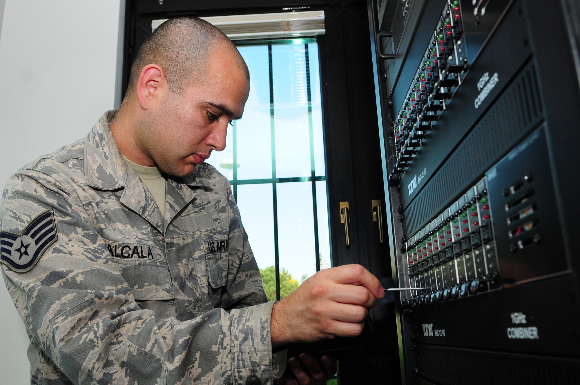 SPANGDAHLEM AIR BASE, Germany -- Staff Sgt. Modesto Alcala, American Forces Network Spangdahlem broadcast maintenance technician, is the Super Saber Performer for the week of Sept. 30 - Oct. 6. (U.S. Air Force photo/Airman 1st Class Matthew Fredericks)