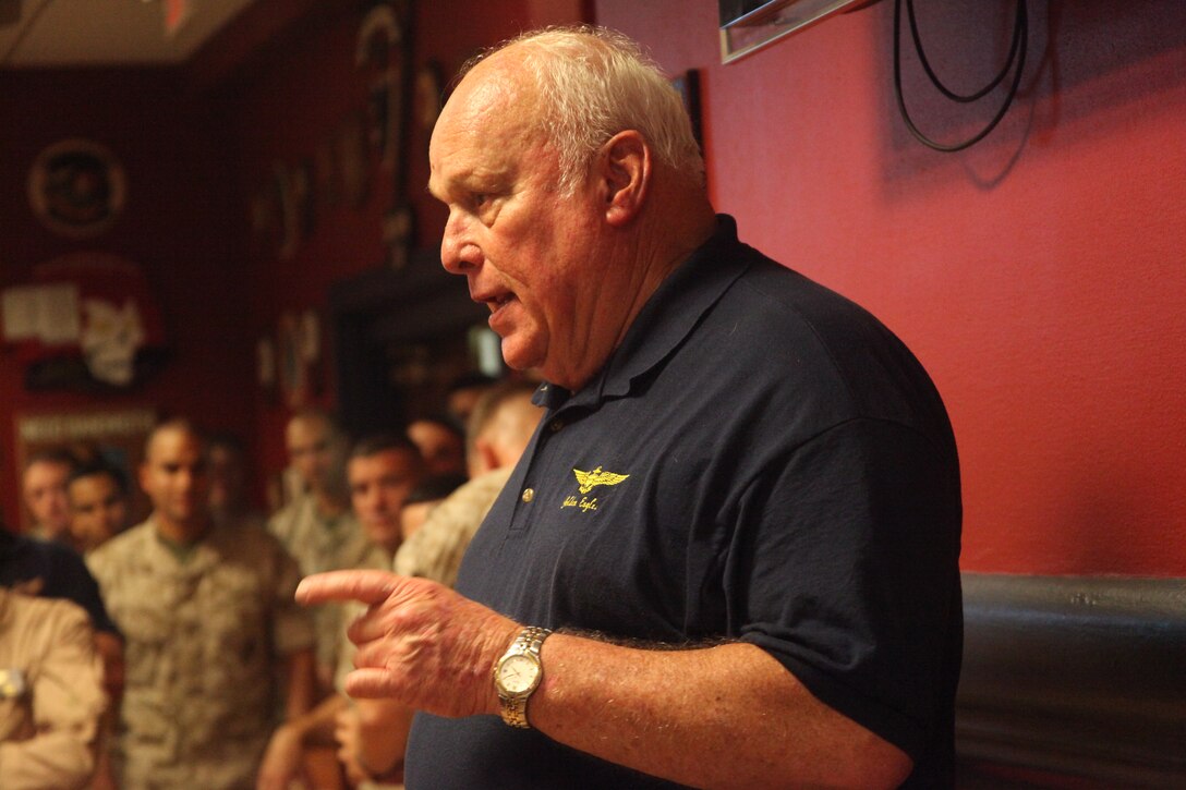Retired Maj. Gen. Michael "Lancer" Sullivan talked to Marines about his career at The Pit aboard Marine Corps Air Station Cherry Point, N.C., Sept. 30.