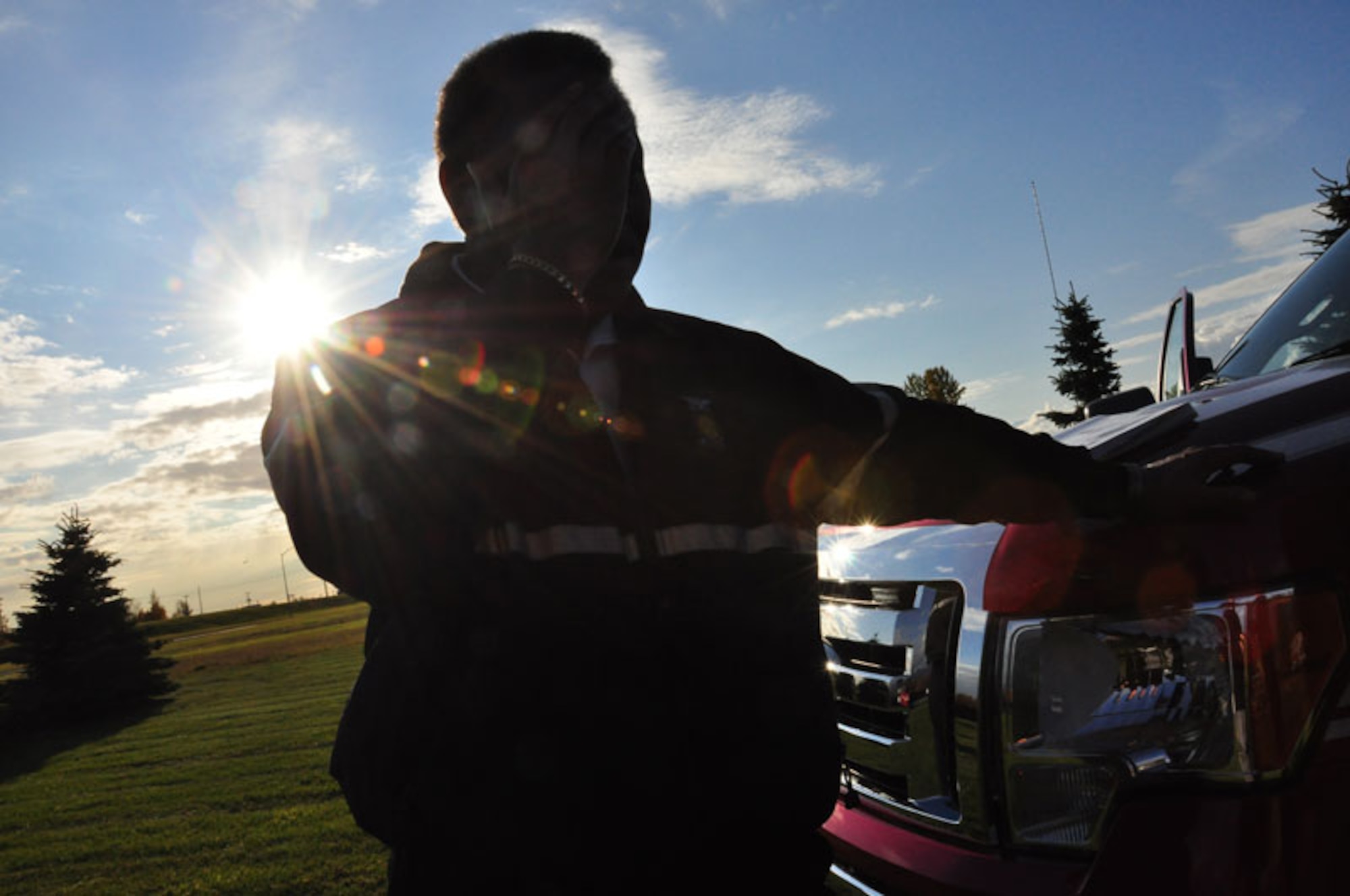 The Joint Base Elmendorf-Richardson Firefighters respond to a fire in base housing, Alaska, Sept. 28, 2011. Twenty-nine firefighters fought the blazes for more than four hours.  (U.S. Air Force photo by Maj. Joseph Coslett)
