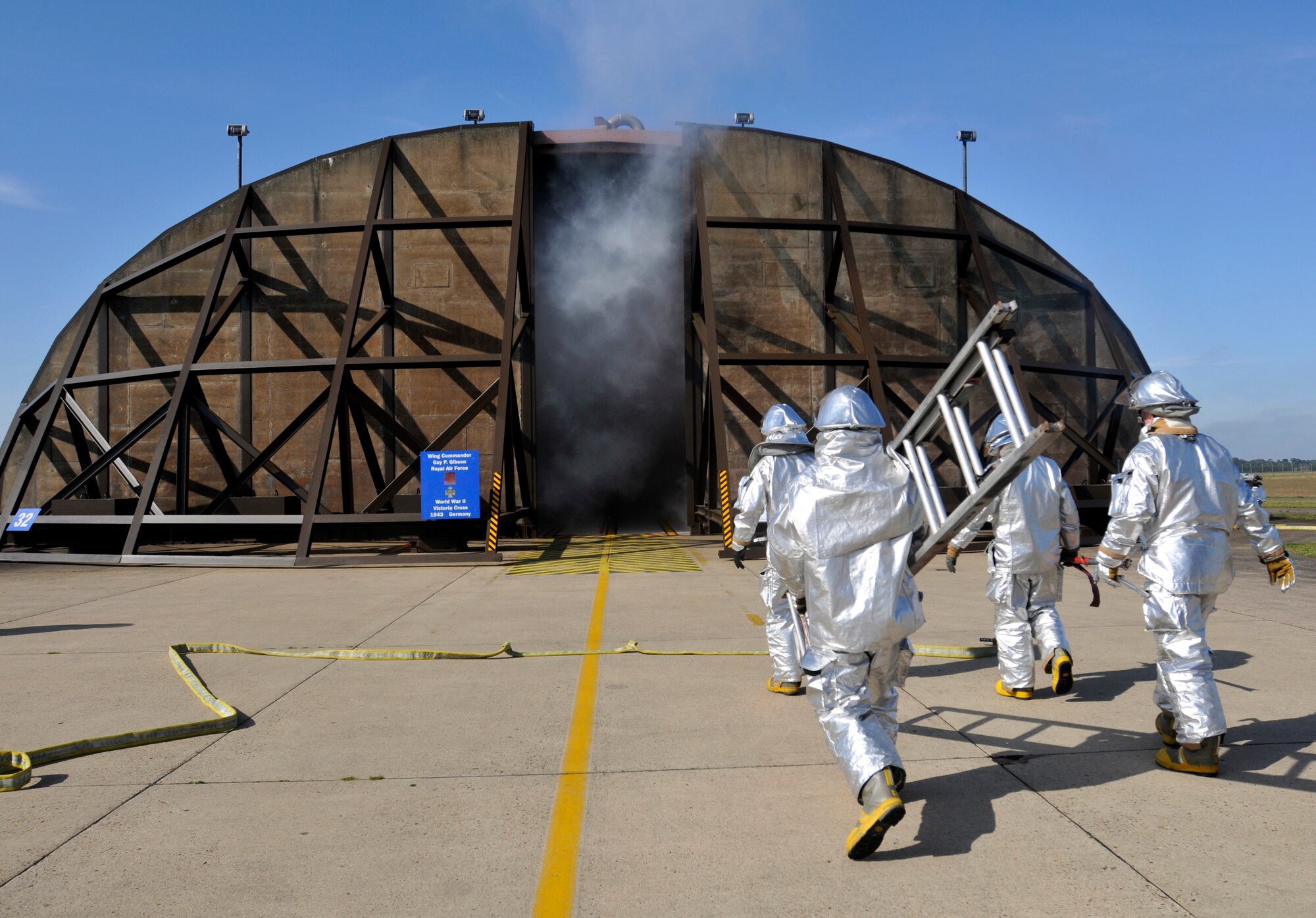 ROYAL AIR FORCE LAKENHEATH, England - Firefighters from the 48th Civil Engineer Squadron respond to an exercise on Sept. 27, 2011. The 48th CES firefighters train routinely to remain proficient and ready to respond to emergencies. (U.S. Air Force photo by Senior Airman Tiffany M. Deuel)