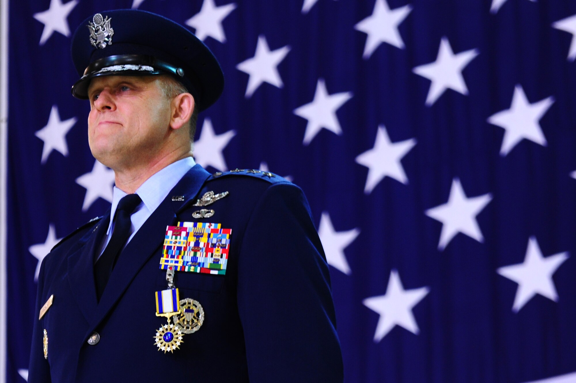 Lt. Gen. Frank Gorenc, 3rd Air Force commander, prepares to receive a final salute before relinquishing command during a change of command ceremony on Ramstein Air Base, Germany, March 30, 2012. Gorenc passed command to Lt. Gen. Craig Franklin. (U.S. Air Force photo/Airman Brea Miller)