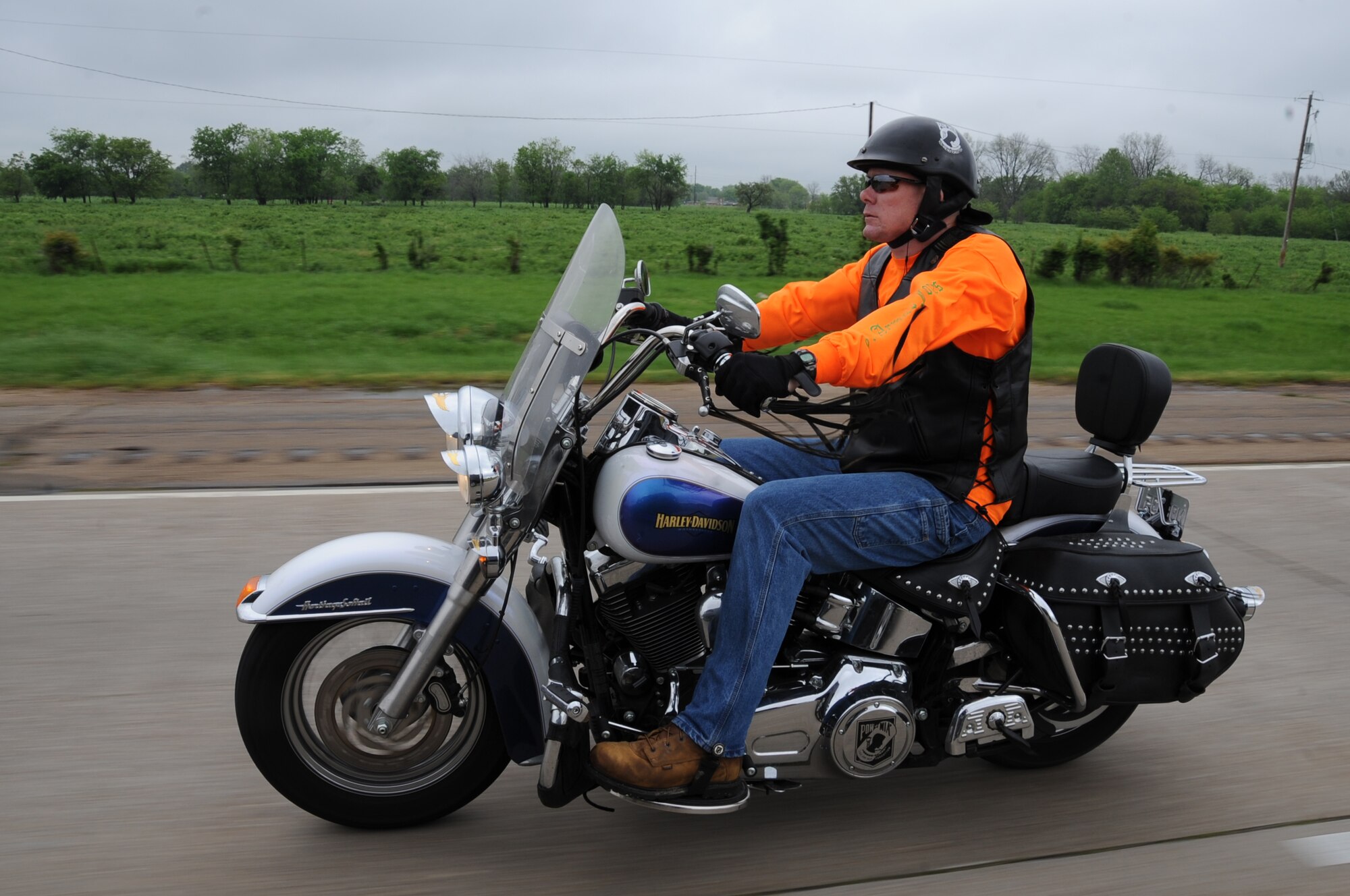 Tech. Sgt. Richard Silny, 2nd Civil Engineer Squadron, cruises through Bossier City, La., during Thunder on the Bayou March 30. To ensure safety, riders rode in three different packs based on experience. (U.S. Air Force photo/Airman 1st Class Micaiah Anthony)(RELEASED)