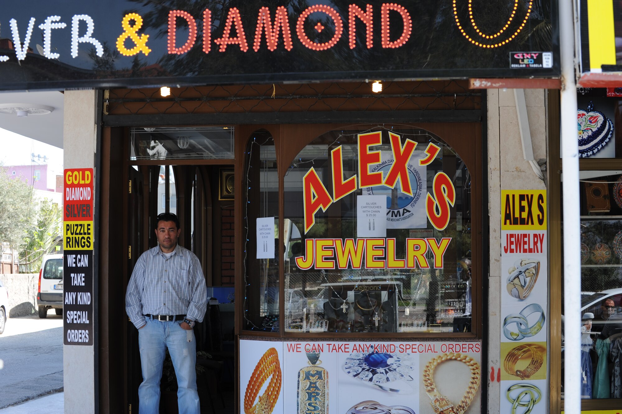 Alex aytac, Alex's Jewelry owner, awaits customers March 29, 2012, in Incirlik Village, Turkey. Alex's Jewelry is registered with the Incirlik Village Merchants Association which was founded approximately 20 years ago with the objective to improve relationships with American customers. (U.S. Air Force photo by Senior Airman Jarvie Z. Wallace/Released) 