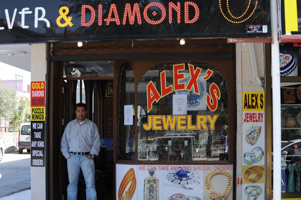Alex aytac, Alex's Jewelry owner, awaits customers March 29, 2012, in Incirlik Village, Turkey. Alex's Jewelry is registered with the Incirlik Village Merchants Association which was founded approximately 20 years ago with the objective to improve relationships with American customers. (U.S. Air Force photo by Senior Airman Jarvie Z. Wallace/Released) 