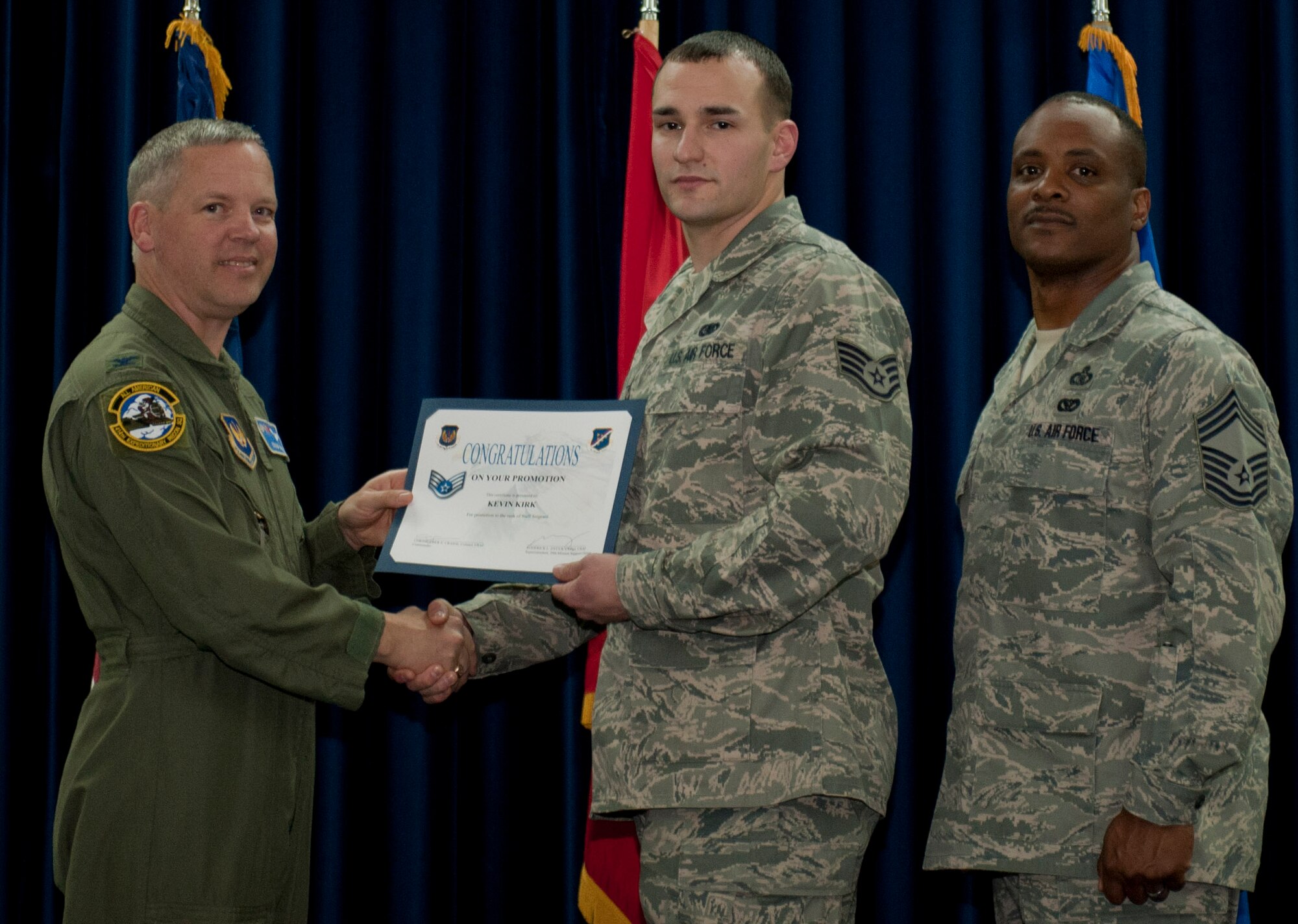 Kevin Kirk, 39th Logistics Readiness Squadron, is promoted to the rank of staff sergeant March 30, 2012, at the Club Complex ballroom at Incirlik Air Base, Turkey. (U.S. Air Force photo by Senior Airman Anthony Sanchelli/Released)